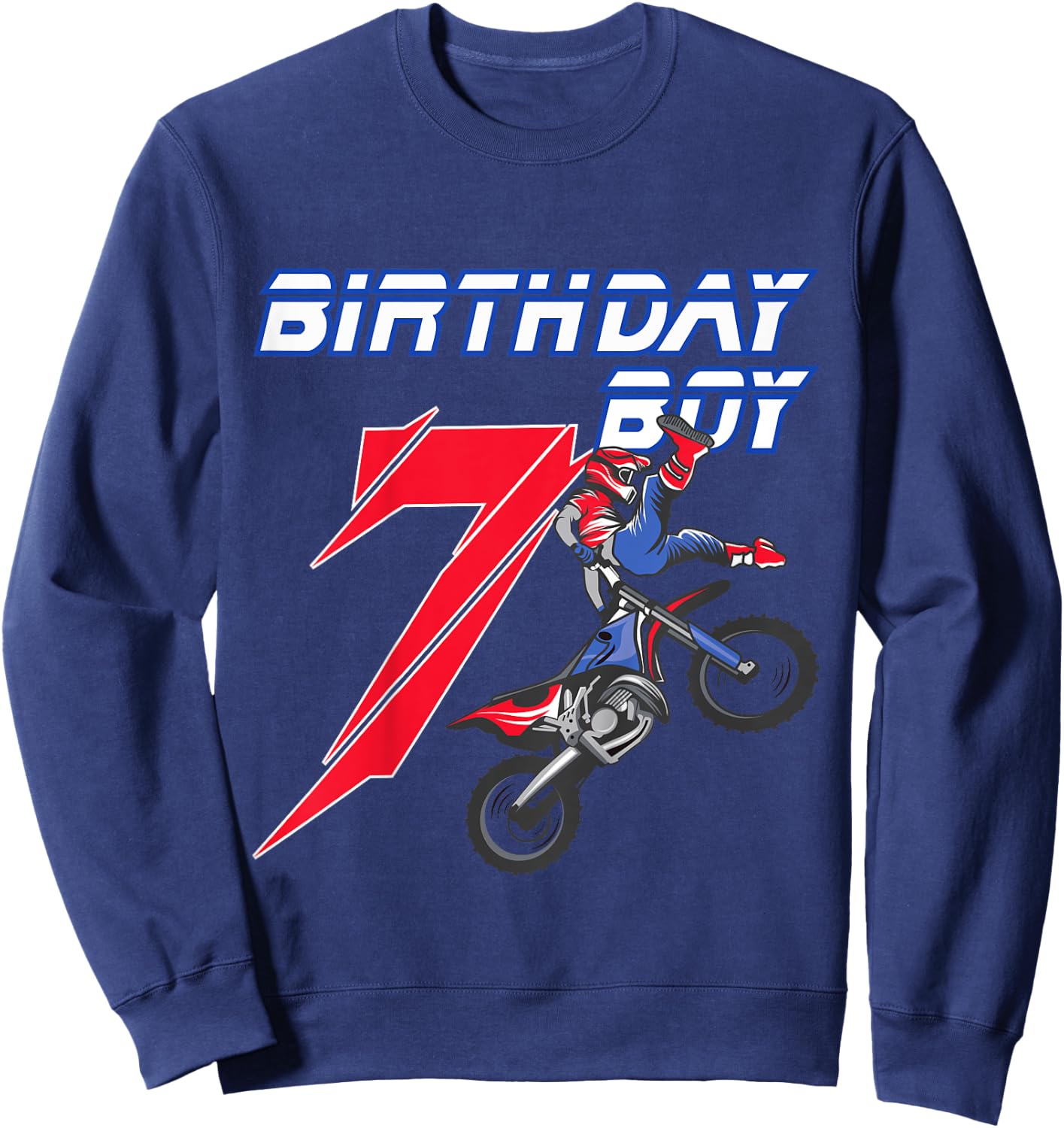 Kids 7 Year Old Dirt Bike Birthday T Shirt Motocross 7th Gift Sweatshirt - Sweatshirt | Navy