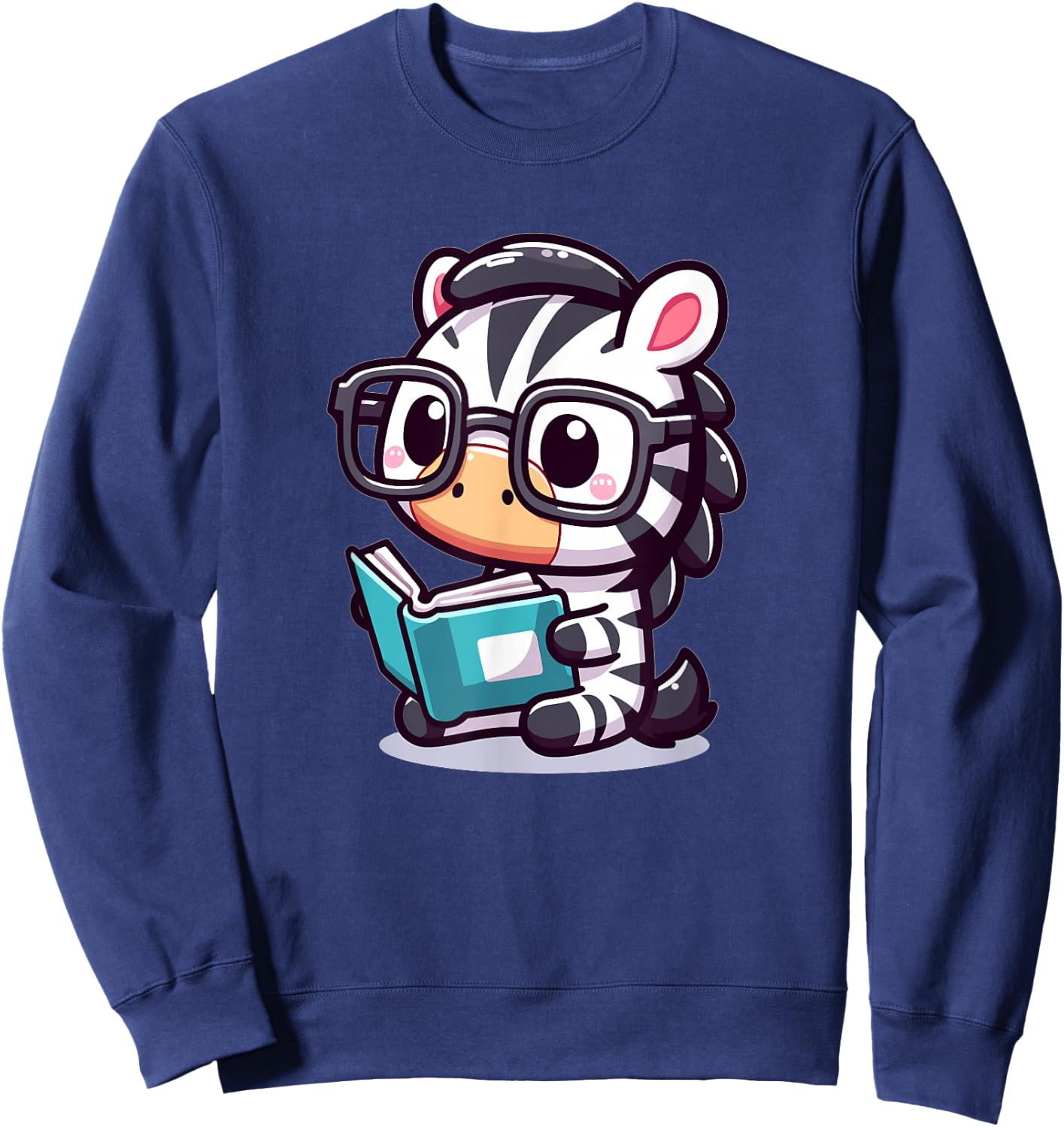 Adorable Book Lover Zebra With Reading Glasses Cute Sweatshirt - Sweatshirt | Navy