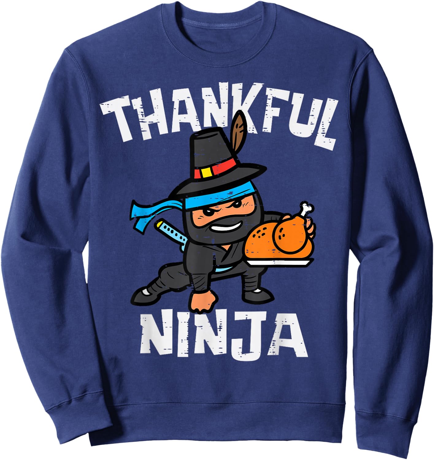 Thanksgiving Thankful Ninja Cool Turkey Fall Boys Girls Kids Sweatshirt - Sweatshirt | Navy