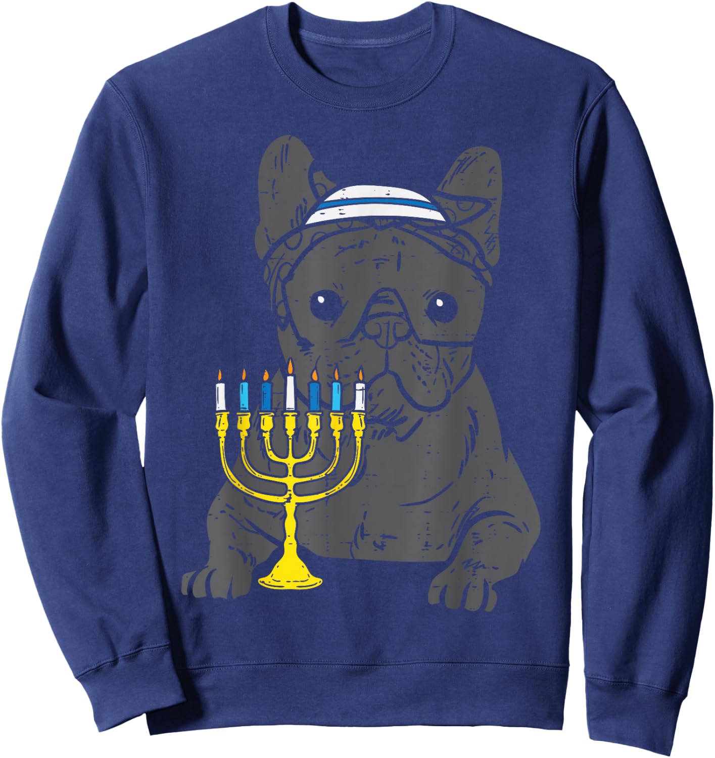 Jew French Bulldog Dog Hanukkah Pajamas Chanukah PJs Women Sweatshirt - Sweatshirt | Navy