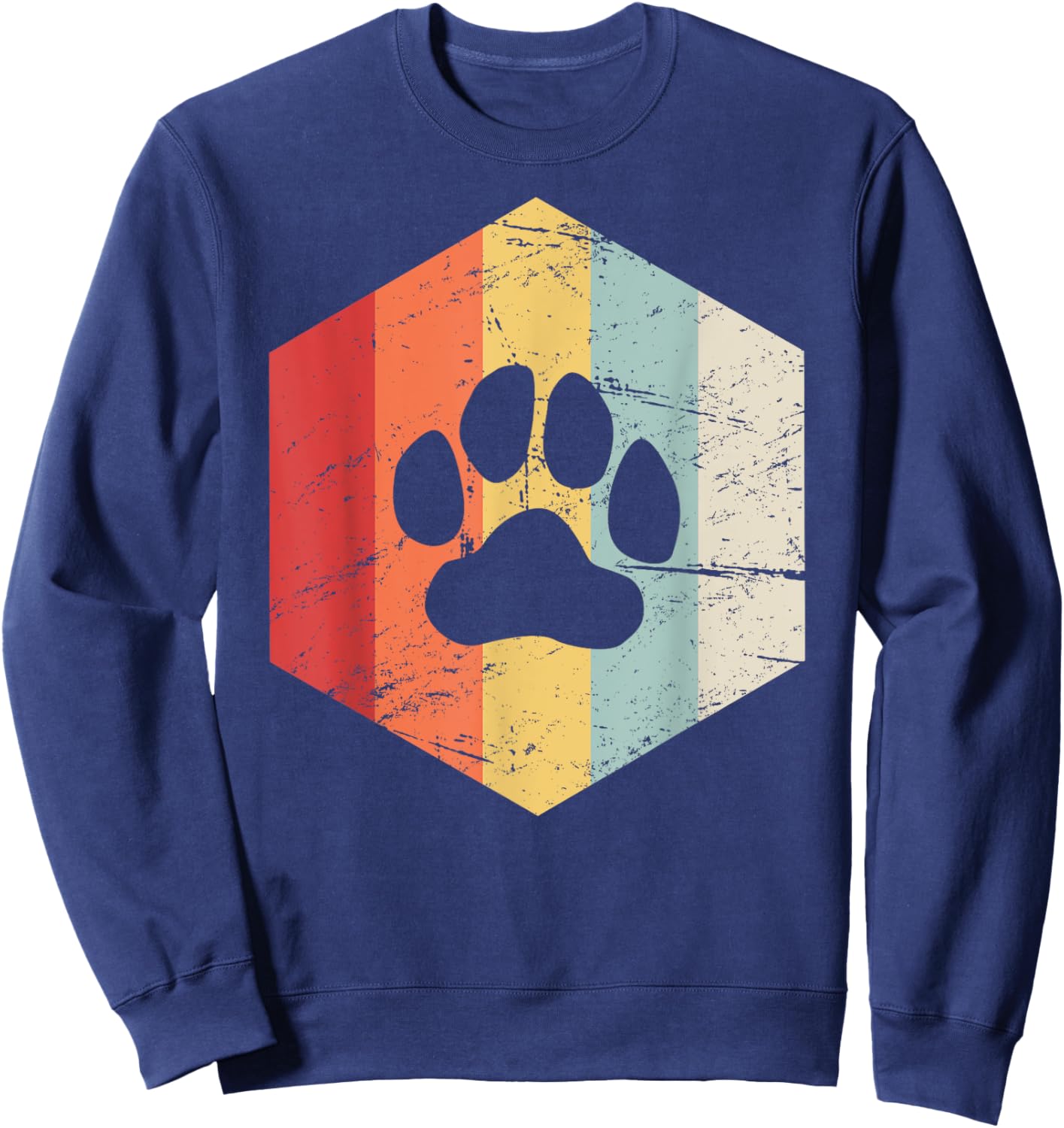 Retro Vintage Paw Print Furry Sweatshirt - Sweatshirt | Navy
