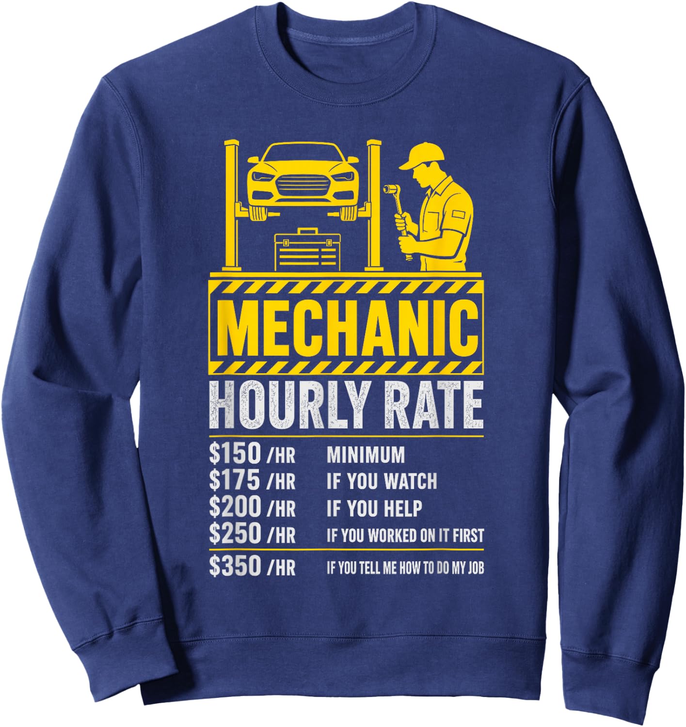 Funny Mechanic Hourly Rate Meme Sarcastic Garage Joke Sweatshirt - Sweatshirt | Navy