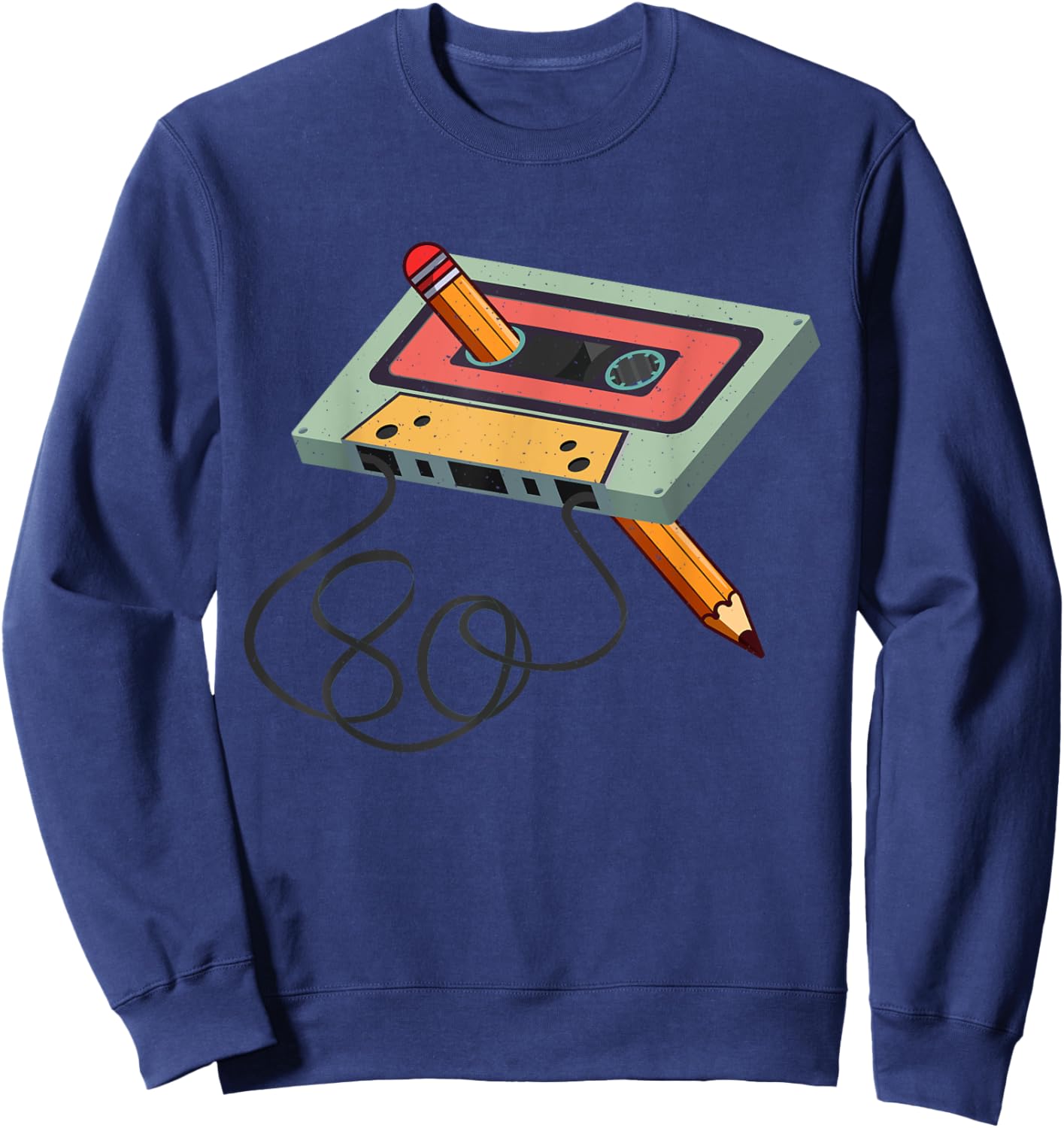 Vintage Cassette Tape Pencil Music Mixtape 80s Retro Sweatshirt - Sweatshirt | Navy