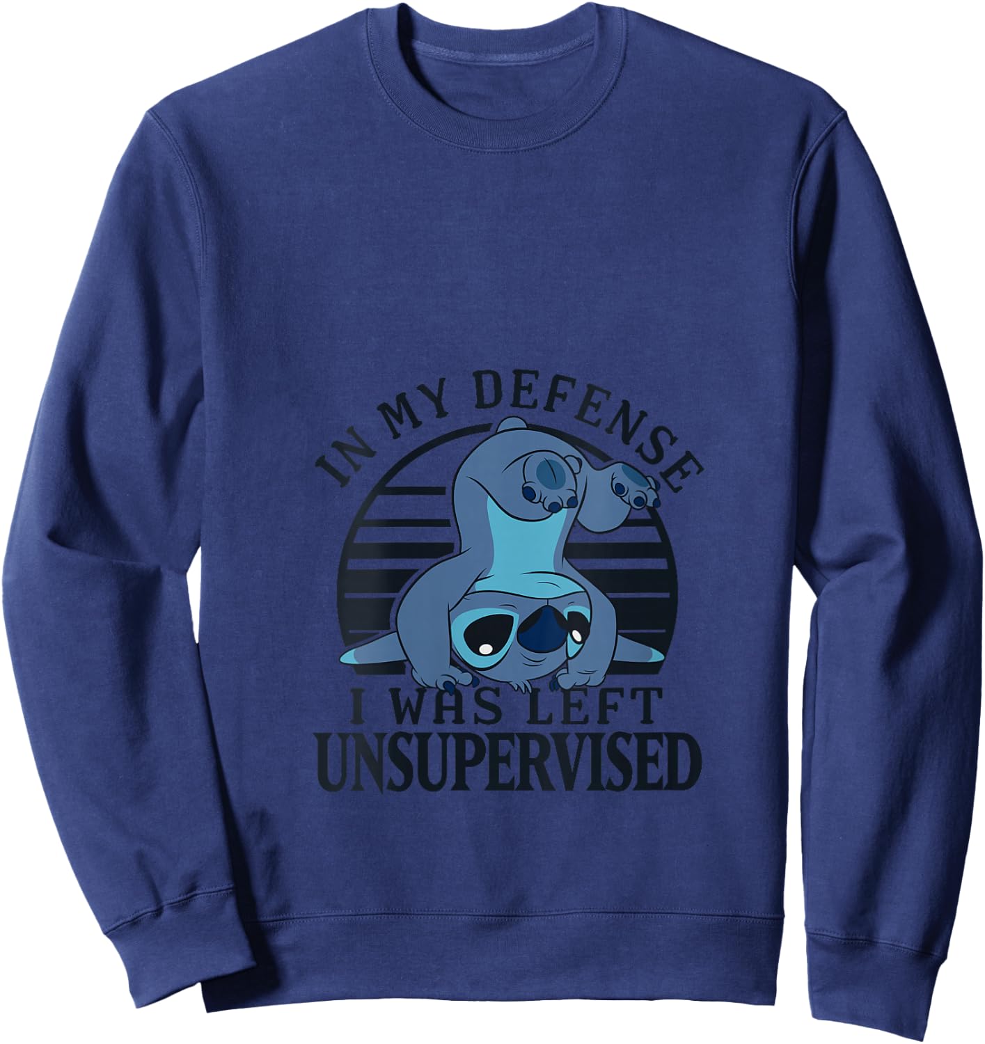 Disney Lilo & Stitch I Was Left Unsupervised Retro Stripes V-Neck Sweatshirt - Sweatshirt | Navy