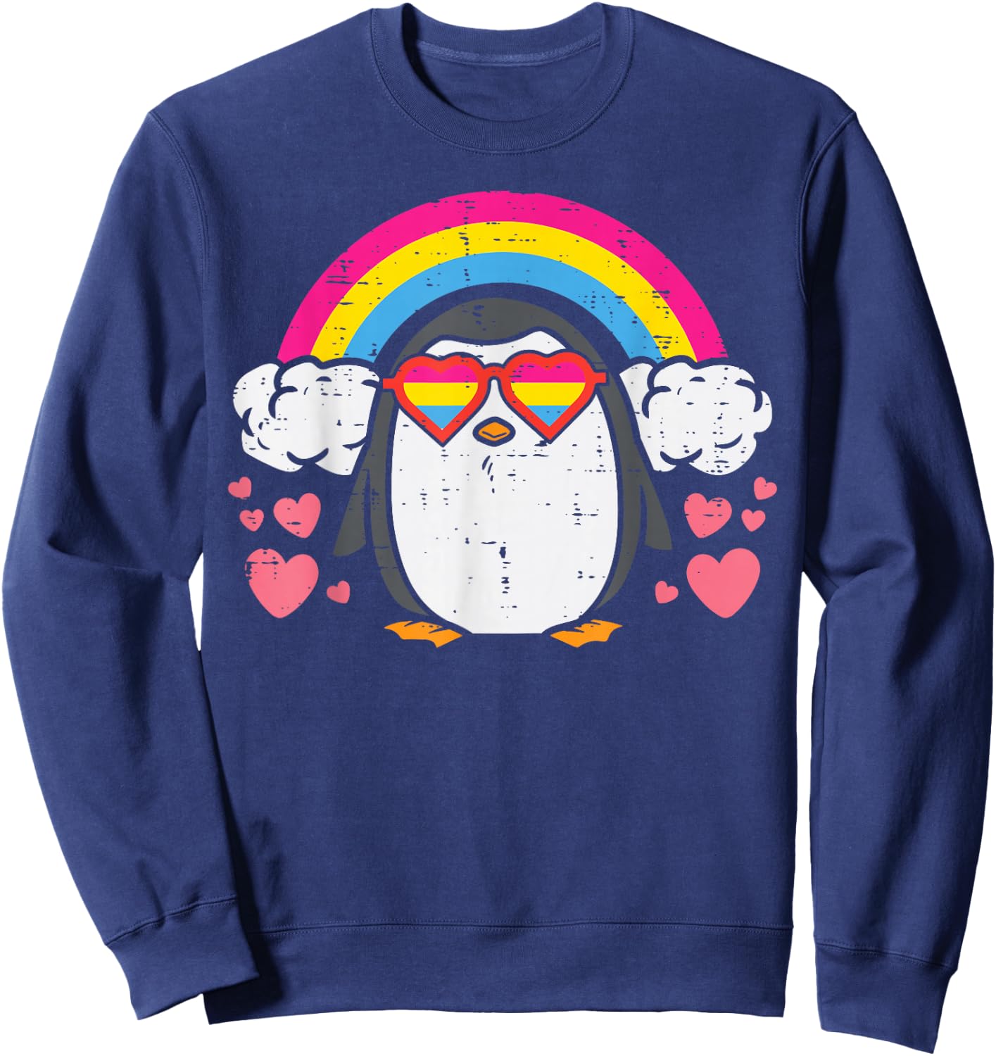 Penguin Pansexual Sunglasses Rainbow Pan Pride Men Women Sweatshirt - Sweatshirt | Navy
