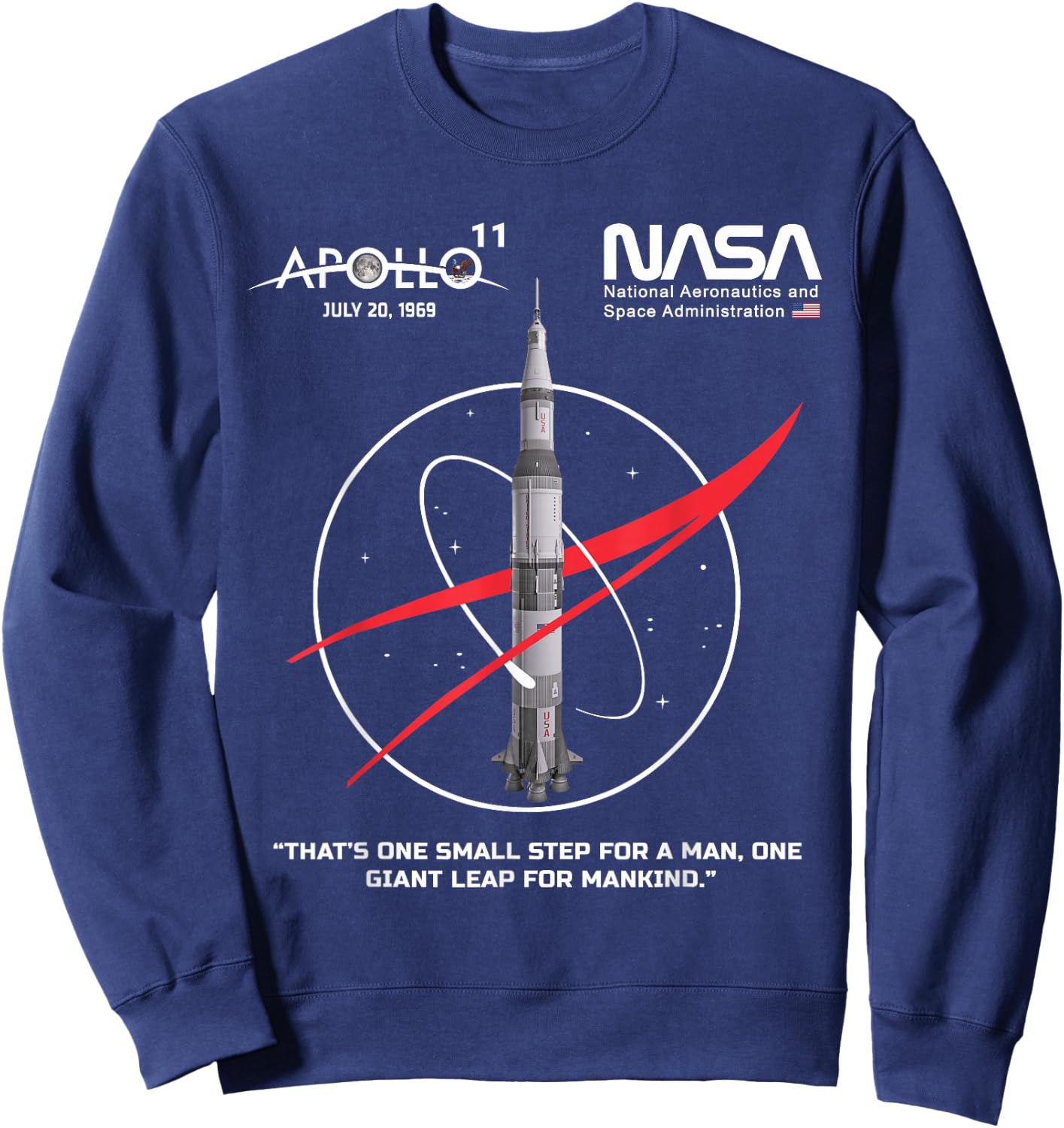 NASA Apollo 11 Mission Saturn V Rocket Worm Logo Sweatshirt - Sweatshirt | Navy