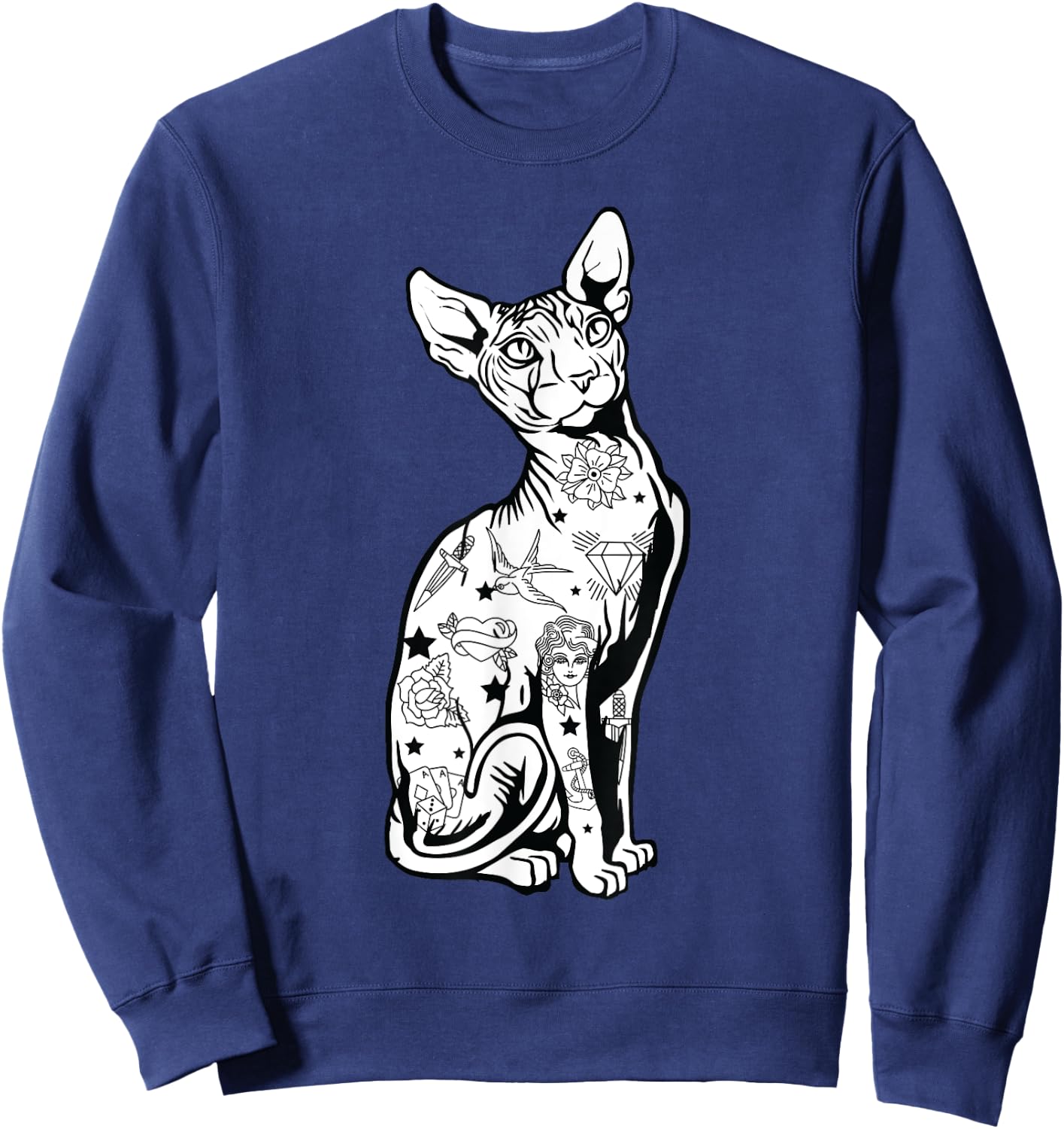 Goth Sphynx Hairless Cat Lovers with Tattoos Sweatshirt - Sweatshirt | Navy