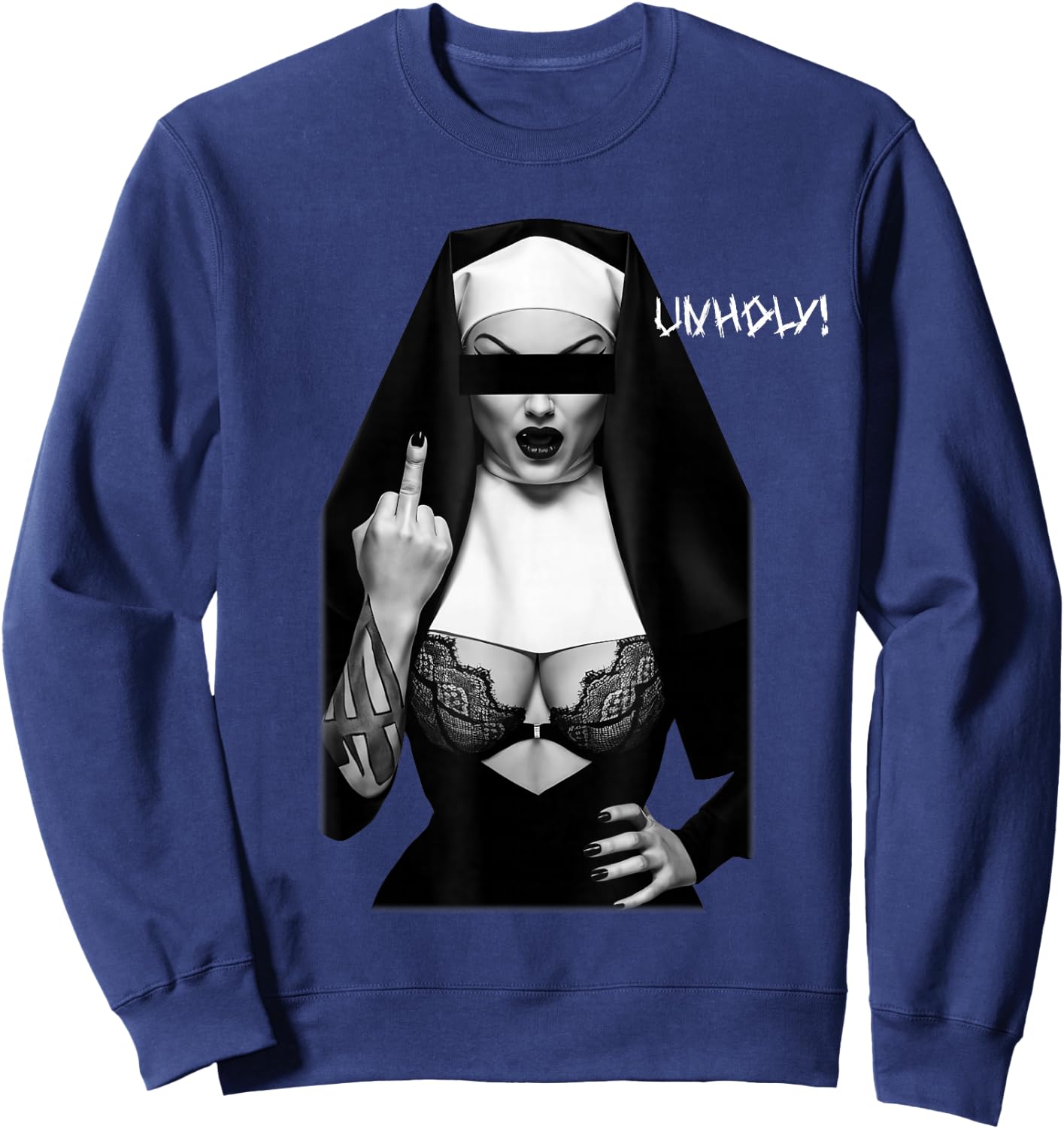 Unholy Sexy Nun Tattoo Sweatshirt - Sweatshirt | Navy