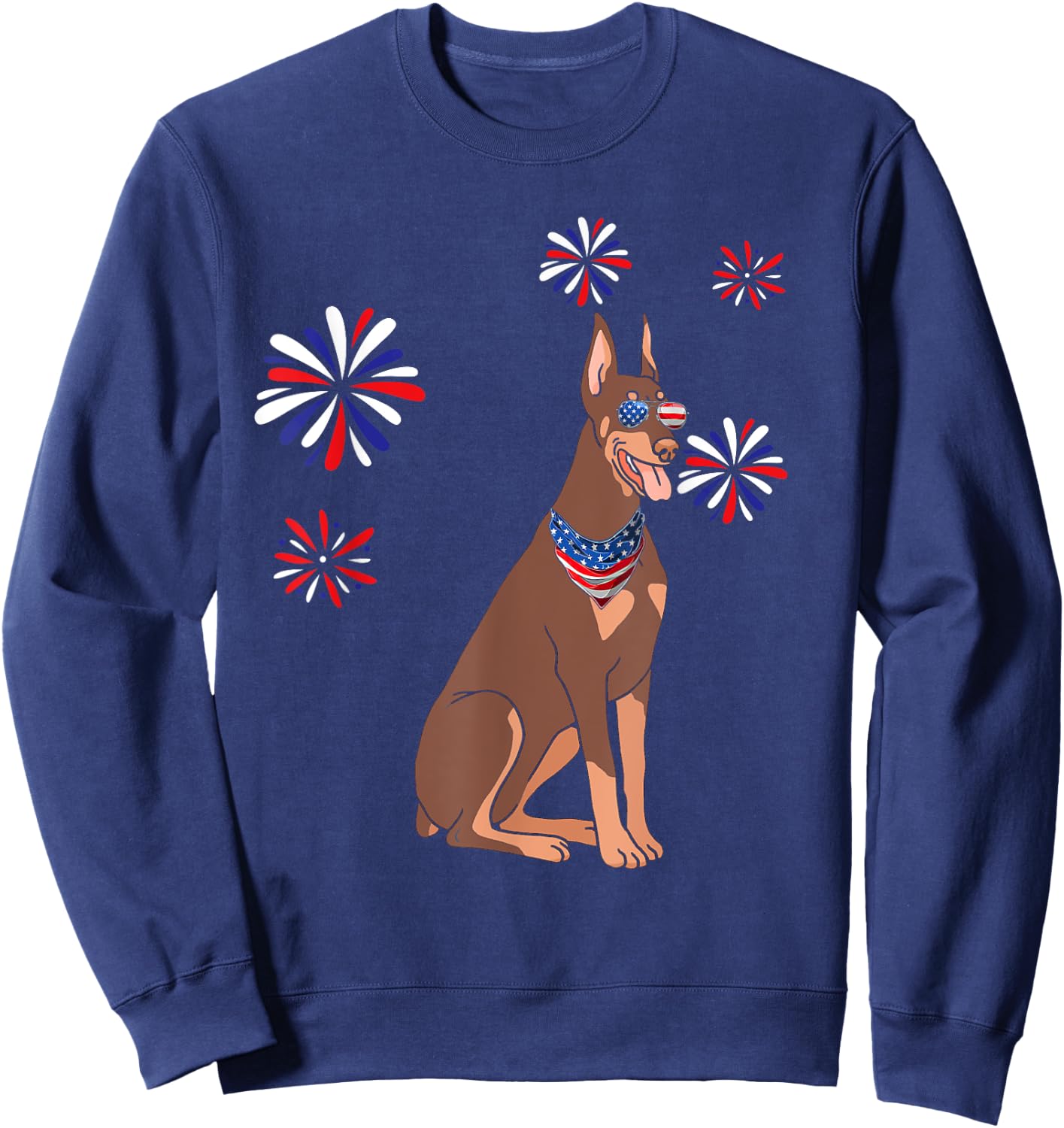 Patriotic Red Doberman USA Flag 4th of July Dog Lover Sweatshirt - Sweatshirt | Navy
