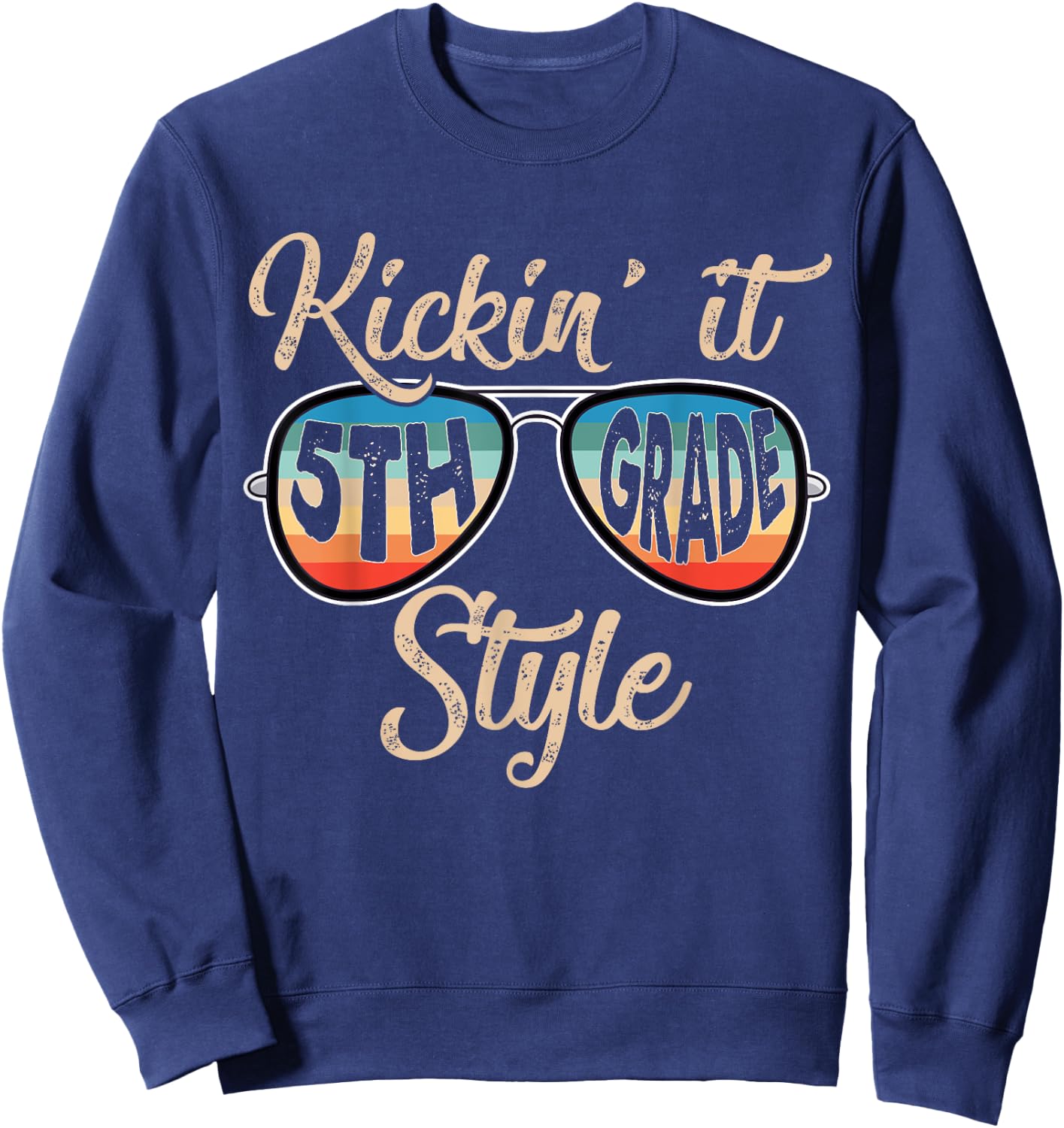 P41l Retro Kickin It 5th Grade Style Teacher Back To School Women Girls Kids Sweatshirt - Sweatshirt | Navy