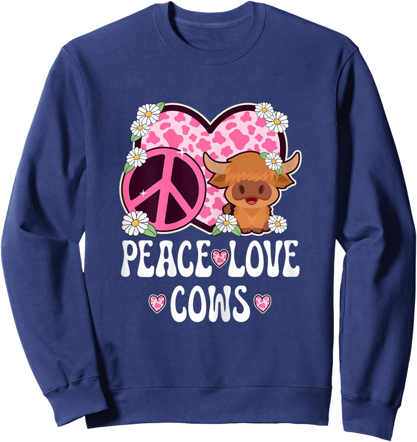 Peace Love Cows Women Cow Print Cute Cow Girls Cow Lover Cow Sweatshirt - Sweatshirt | Navy