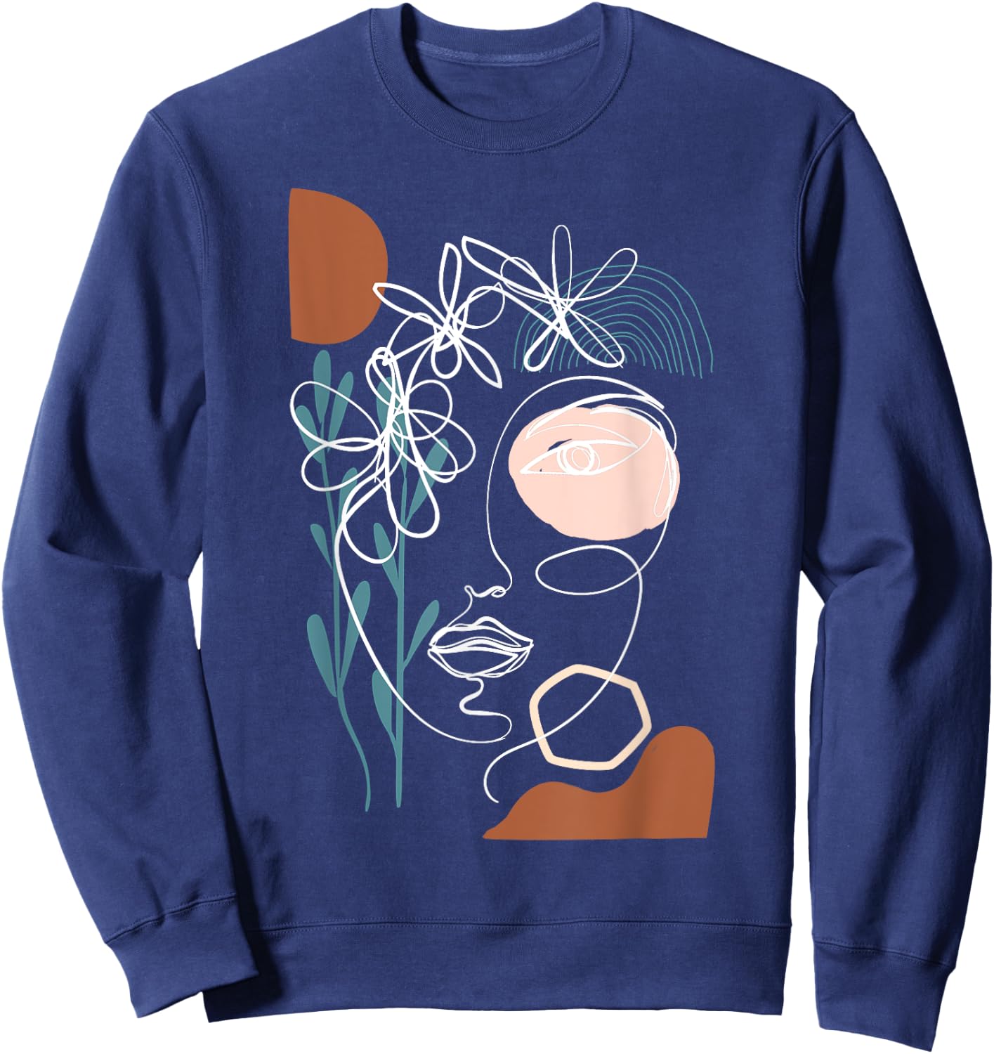 Line Art Face Abstract Art One Line Minimal Sweatshirt - Sweatshirt | Navy