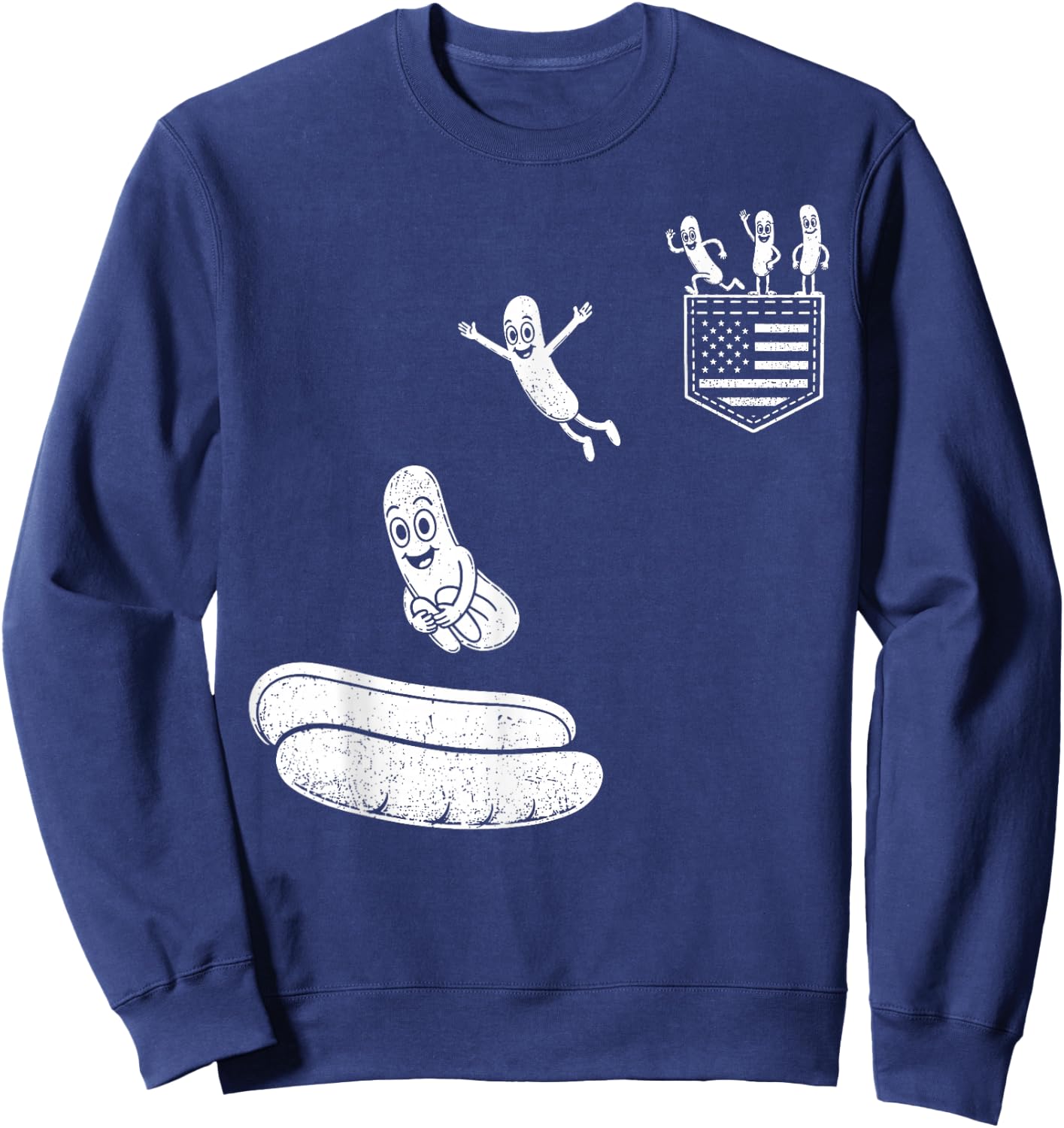 Funny 4th of July Patriotic Hot-Dog BBQ Flying into Bun 250 Sweatshirt - Sweatshirt | Navy