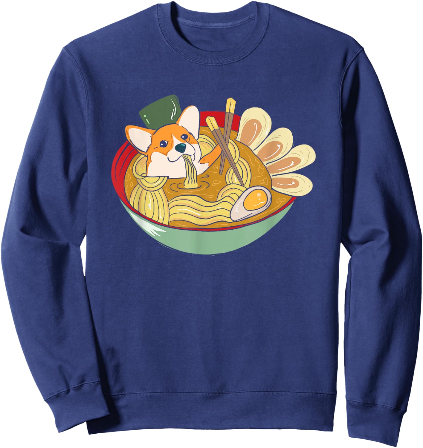Kawaii Ramen Corgi DOG Shirt Japanese Noodles Gift Sweatshirt - Sweatshirt | Navy