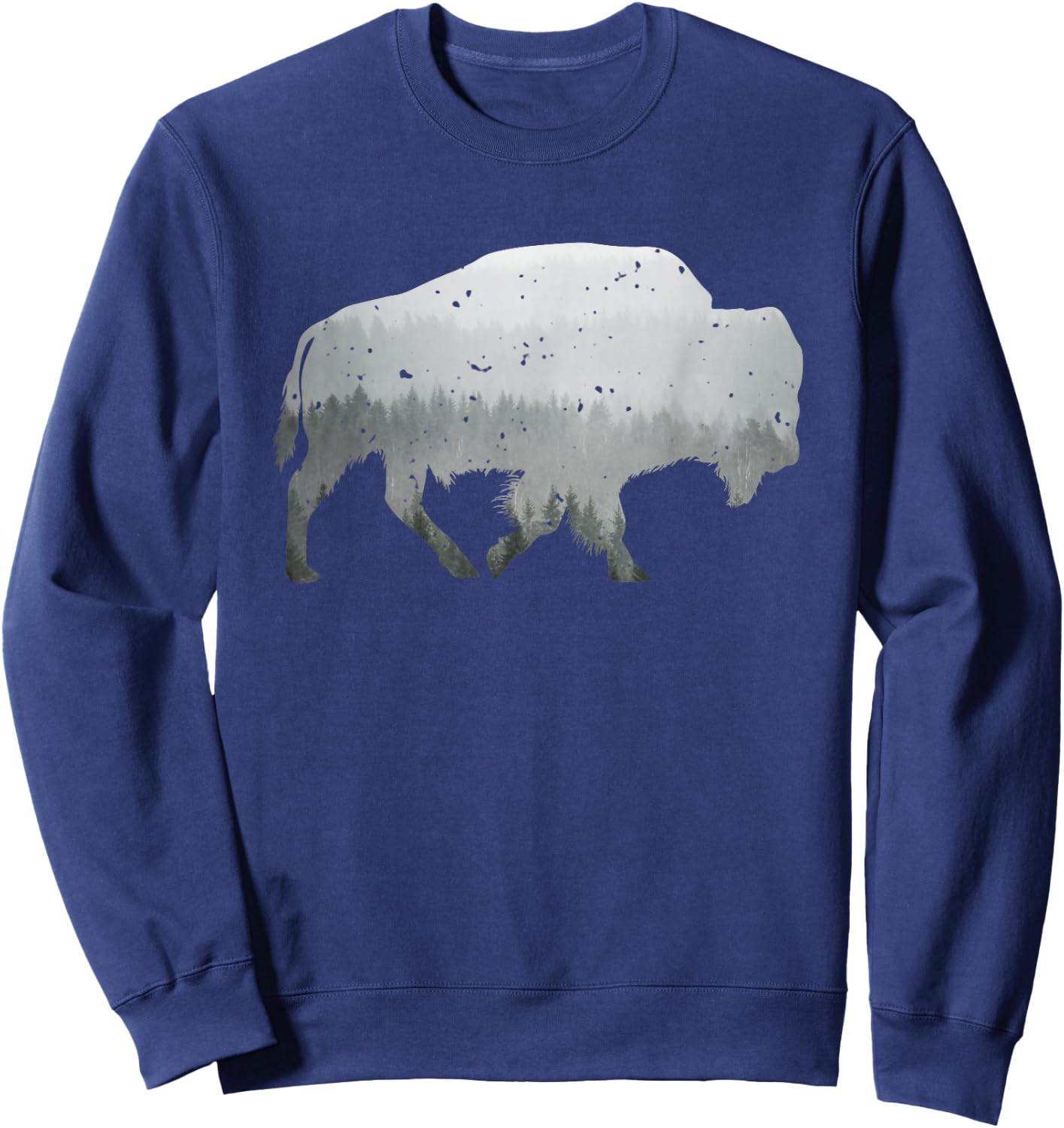Buffalo Shaped Mountain Wildlife Wilderness Forest Mist Sweatshirt - Sweatshirt | Navy