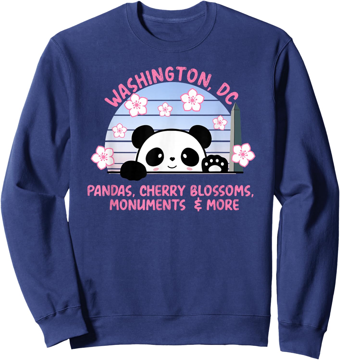 Visit Washington DC Panda Cherry Blossoms and Monuments Sweatshirt - Sweatshirt | Navy