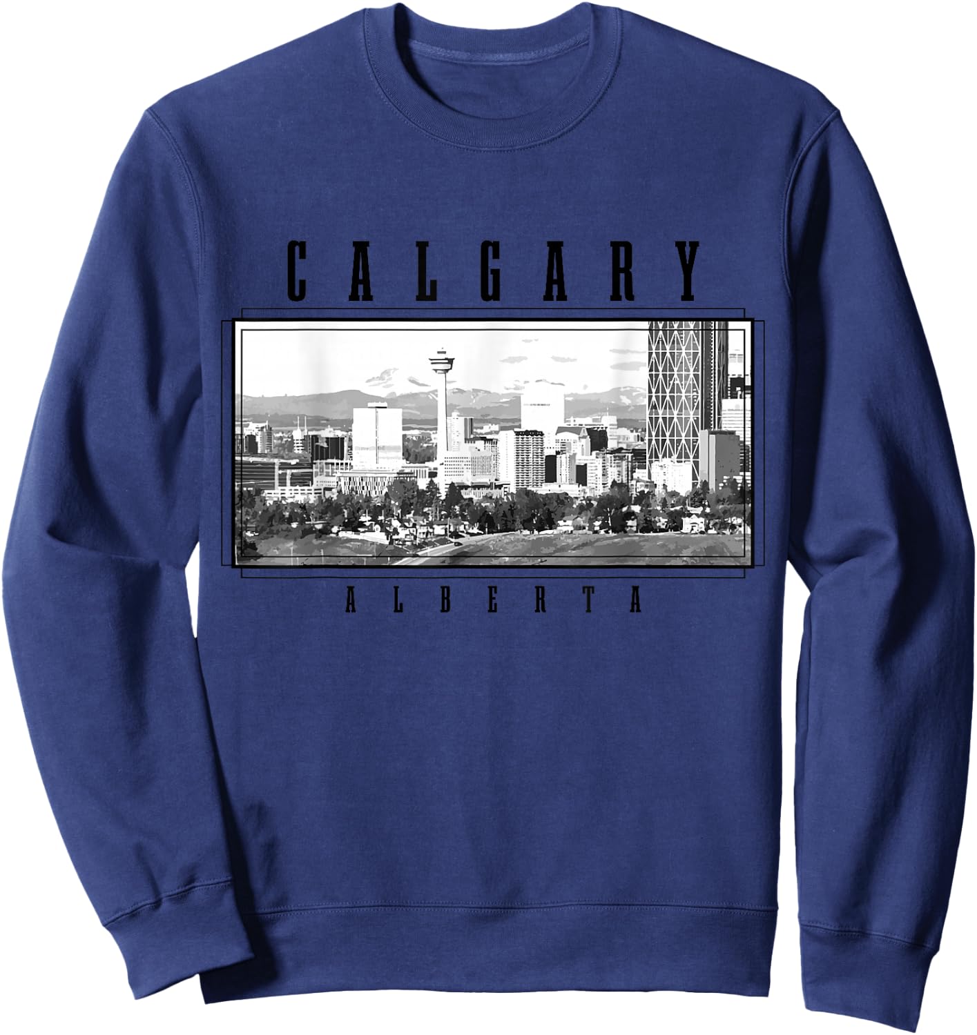Calgary Alberta Canada Vintage Souvenir Skyline Sweatshirt - Sweatshirt | Navy