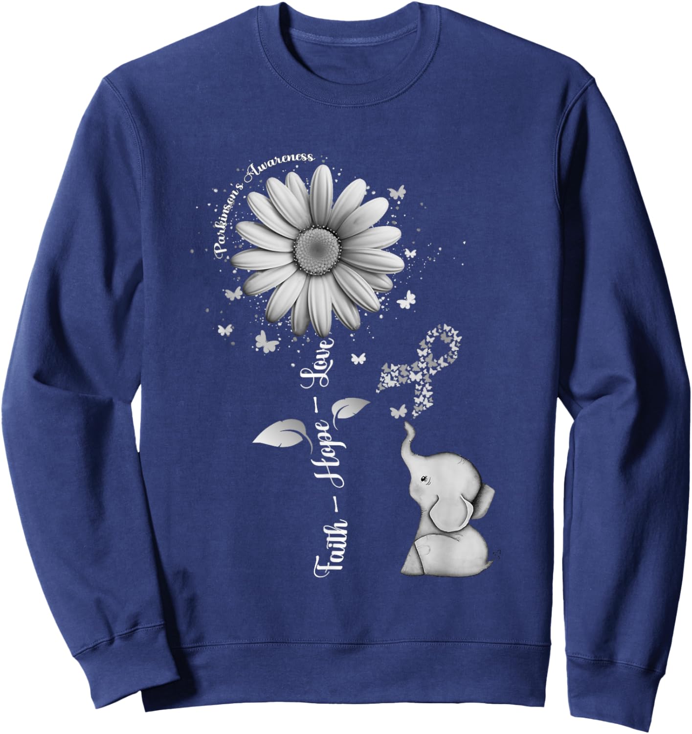 Faith Hope Love Sunflower Elephant Parkinson's Awareness Sweatshirt - Sweatshirt | Navy