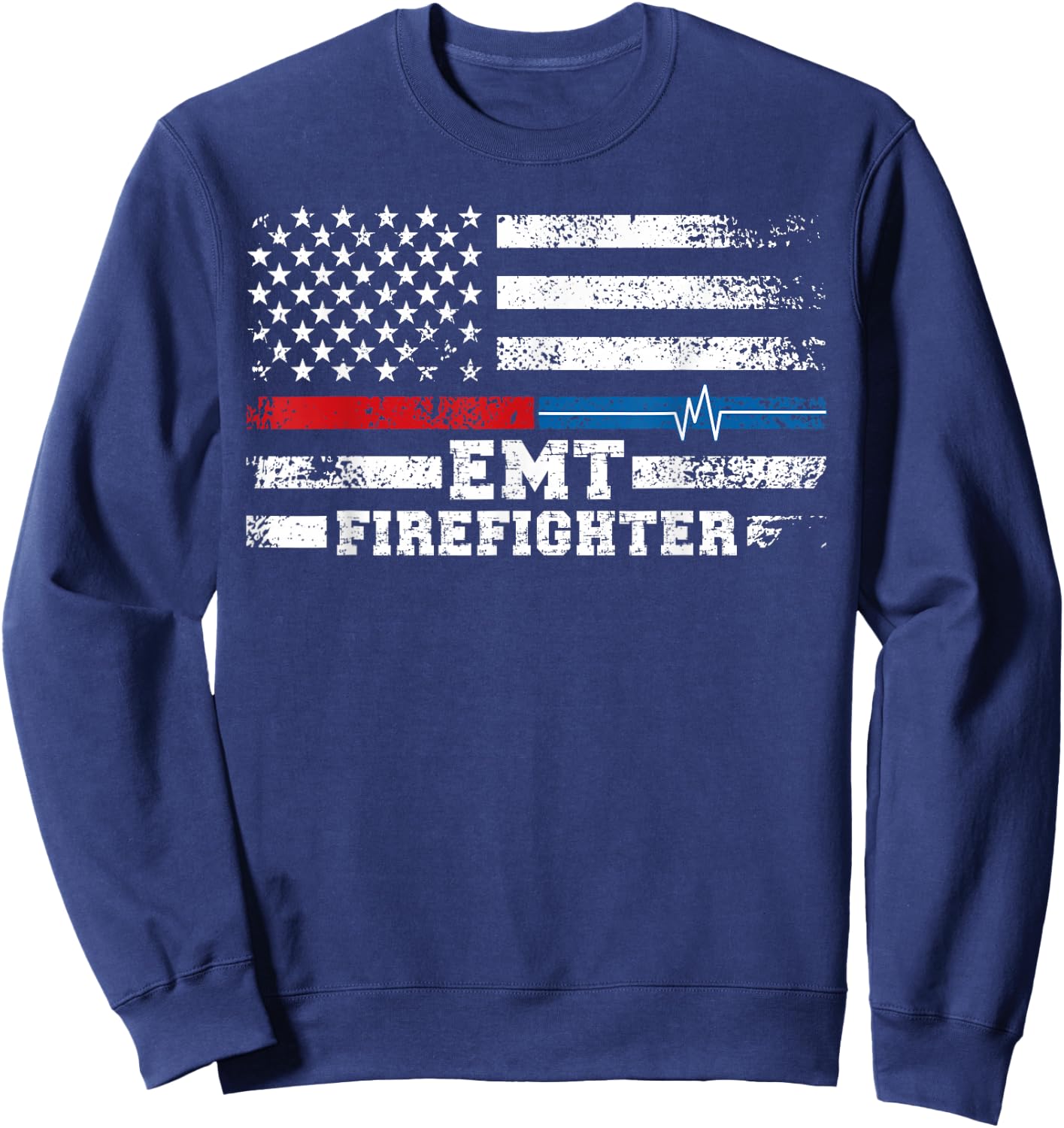 EMT Firefighter American Flag Proud Firefighter EMT Sweatshirt - Sweatshirt | Navy