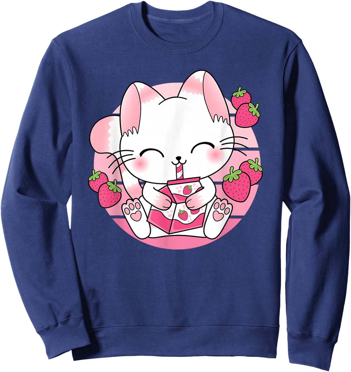 Süße Japanische Anime Kawaii Erdbeermilch Katze Manga Otaku Sweatshirt - Sweatshirt | Navy