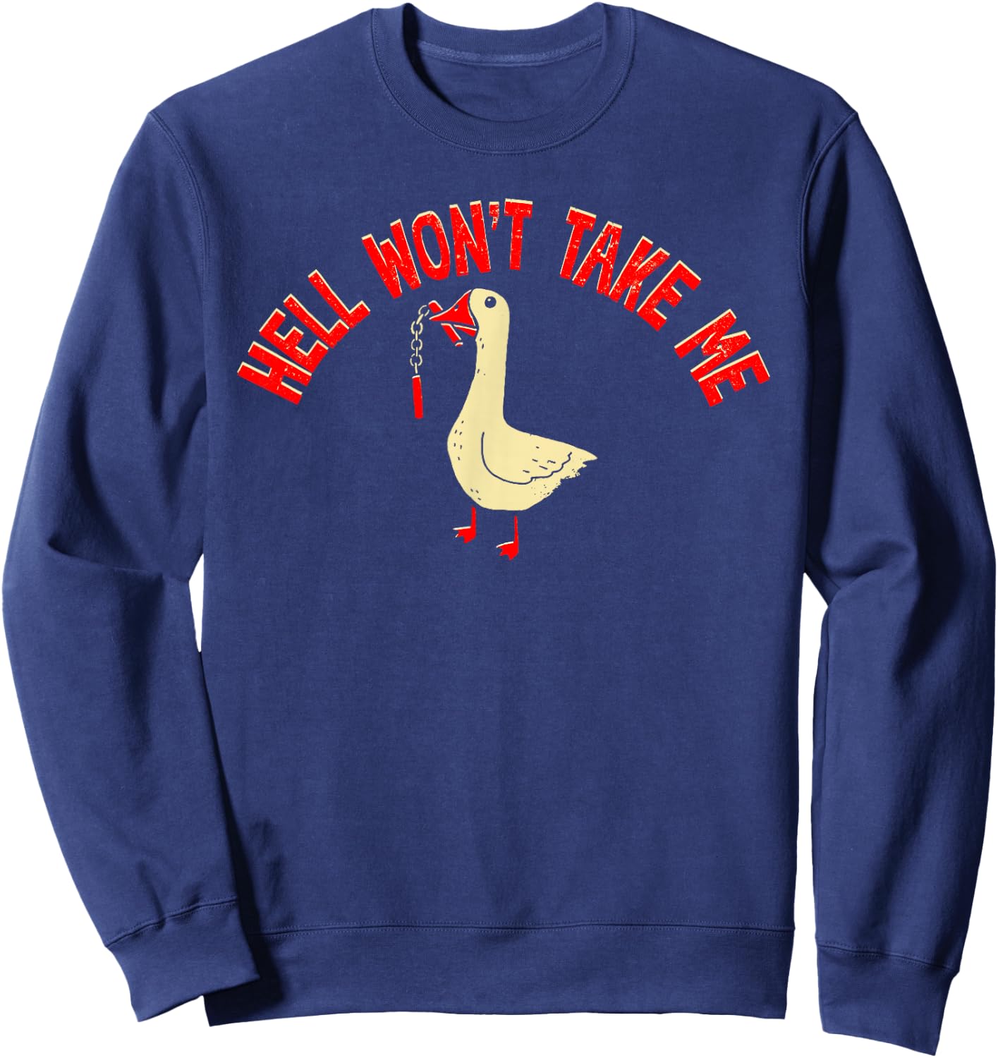 Hell Won't Take Me Funny Duck Graphic Sweatshirt - Sweatshirt | Navy