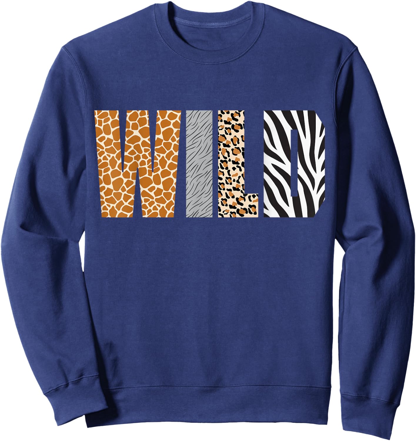 Wild Animal Pattern Giraffe Wolf Leopard Zebra Animal Print Sweatshirt - Sweatshirt | Navy
