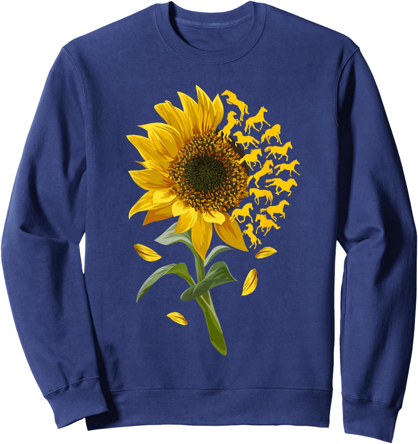 Beautiful Sunflower Horse Racing Flower Graphic Sweatshirt - Sweatshirt | Navy