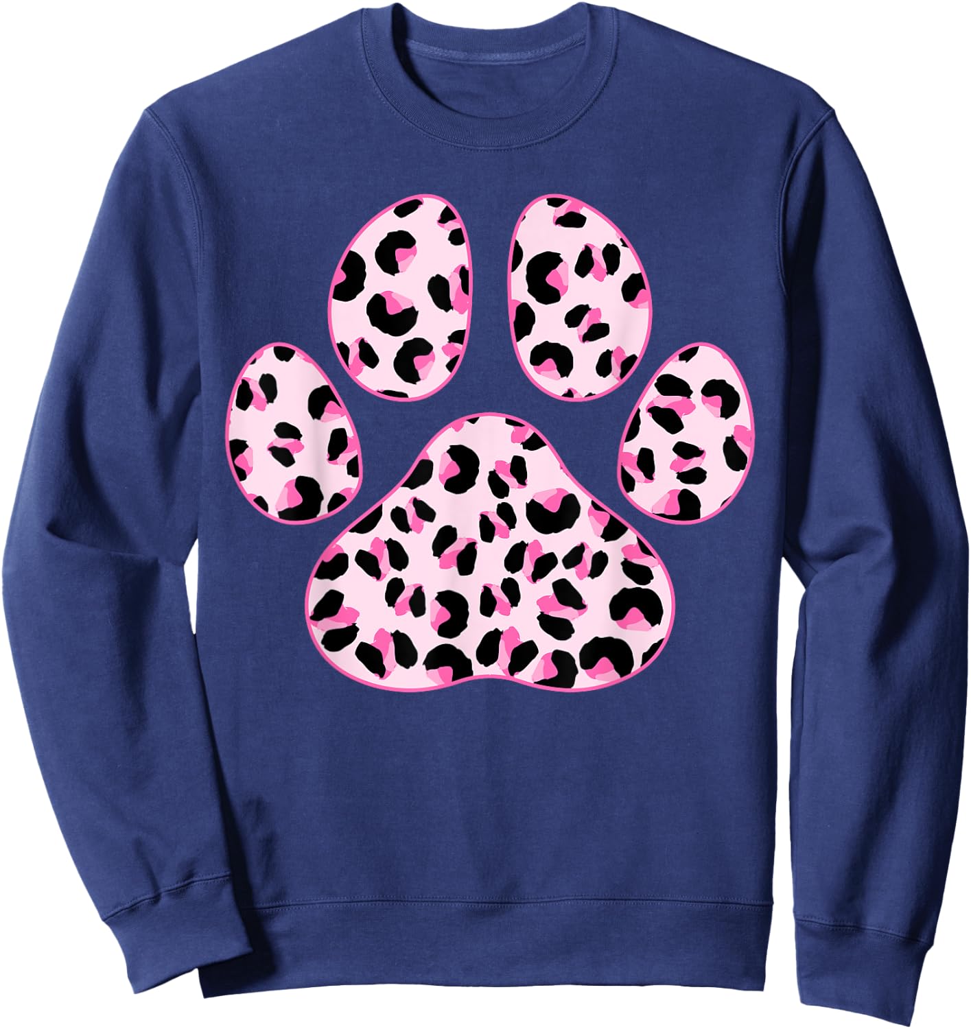 Cat Paw Print Cute Leopard Pattern Dog Lover Leopard Print Men Women Kids Sweatshirt - Sweatshirt | Navy