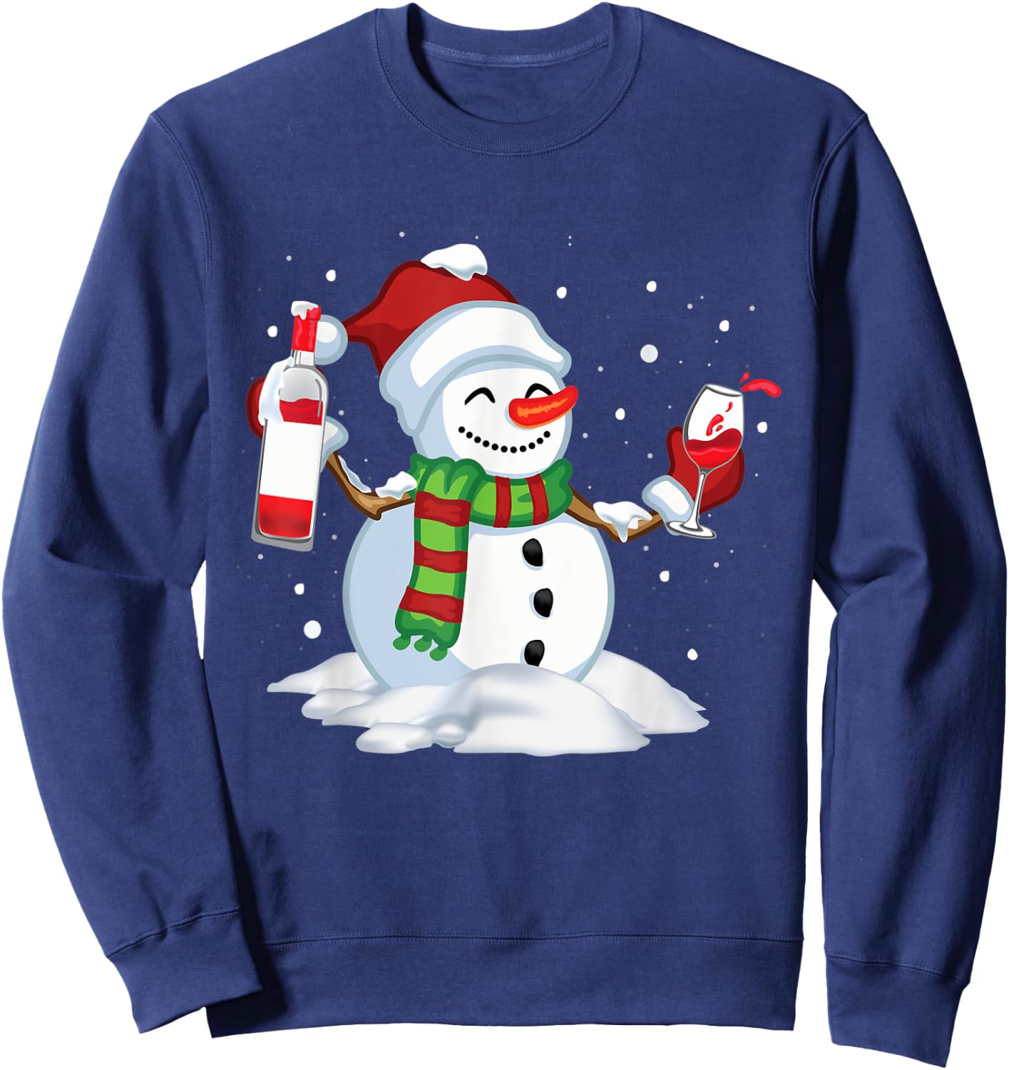 Snowman Drinking Red Wine Funny Partner Matching Couple Sweatshirt - Sweatshirt | Navy
