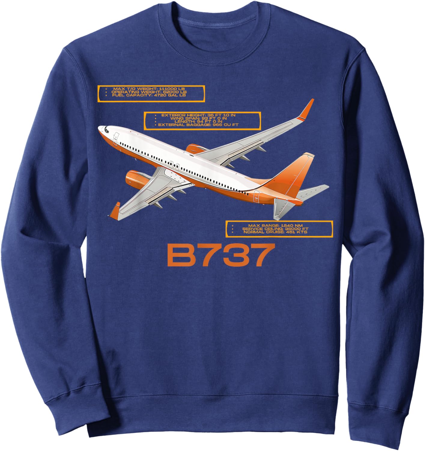 B737 Jet Airplane! Aviation Airplane Sweatshirt - Sweatshirt | Navy