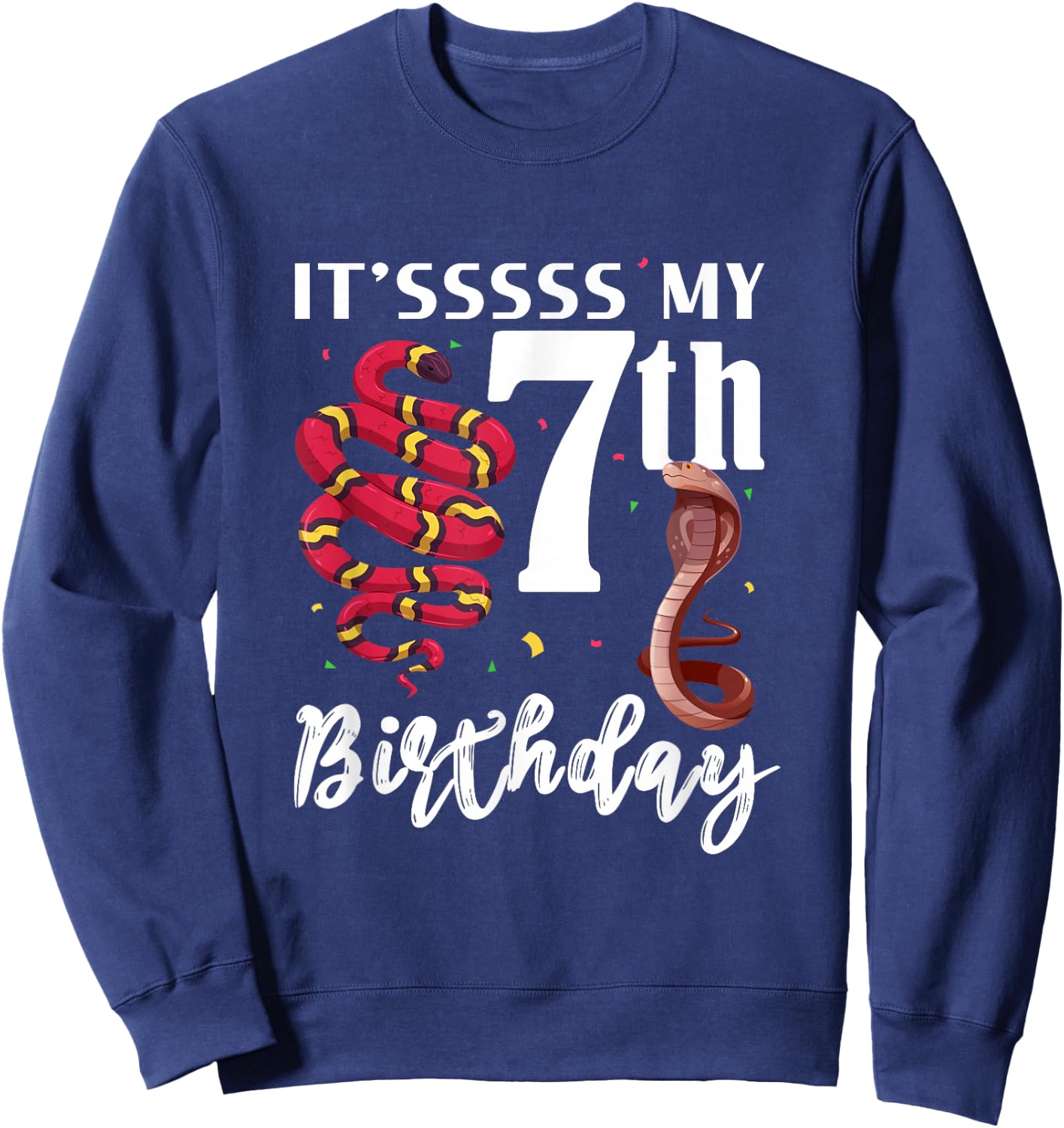 7th Birthday Snake Cobra 7 Years Old Snakes Lover Kids Sweatshirt - Sweatshirt | Navy