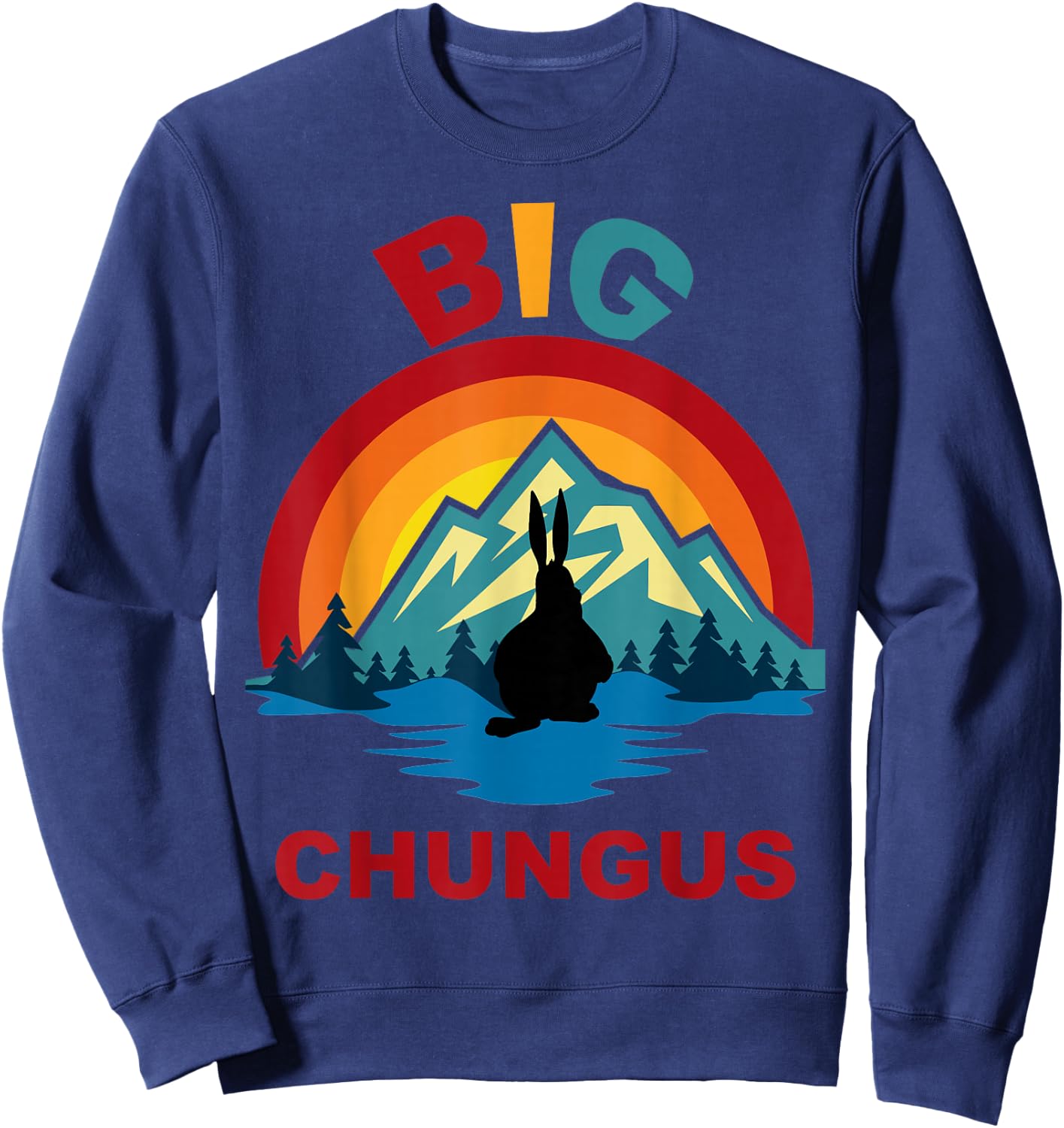 Big Chungus Retro Fat Bunny Sunset Sweatshirt - Sweatshirt | Navy