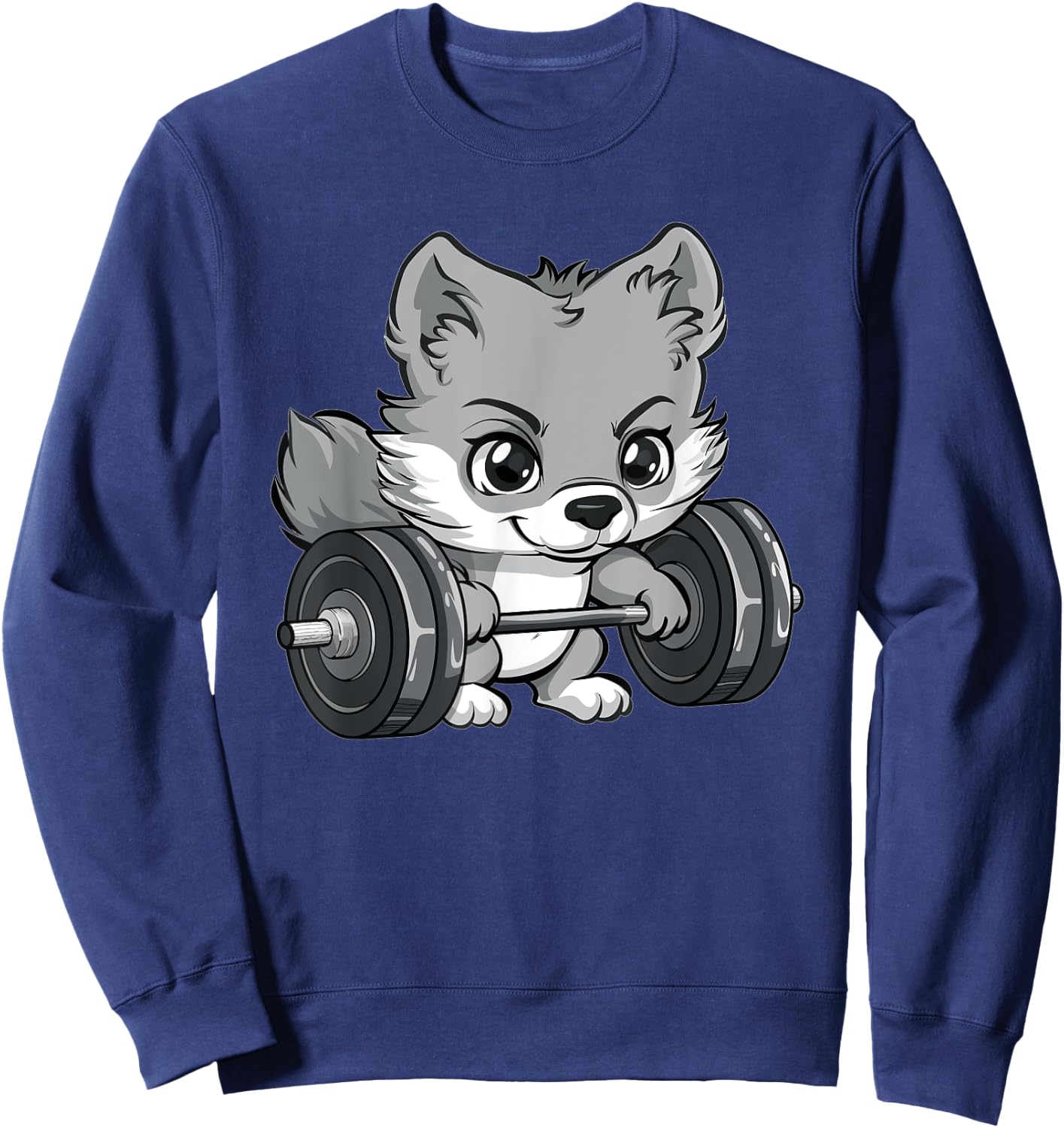 Cute Gray Wolf Weightlifting Sweatshirt - Sweatshirt | Navy