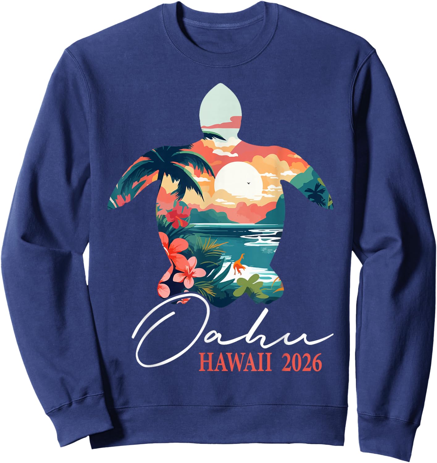 Oahu Hawaii 2026 Vacation Beach Matching Family Group Sweatshirt - Sweatshirt | Navy