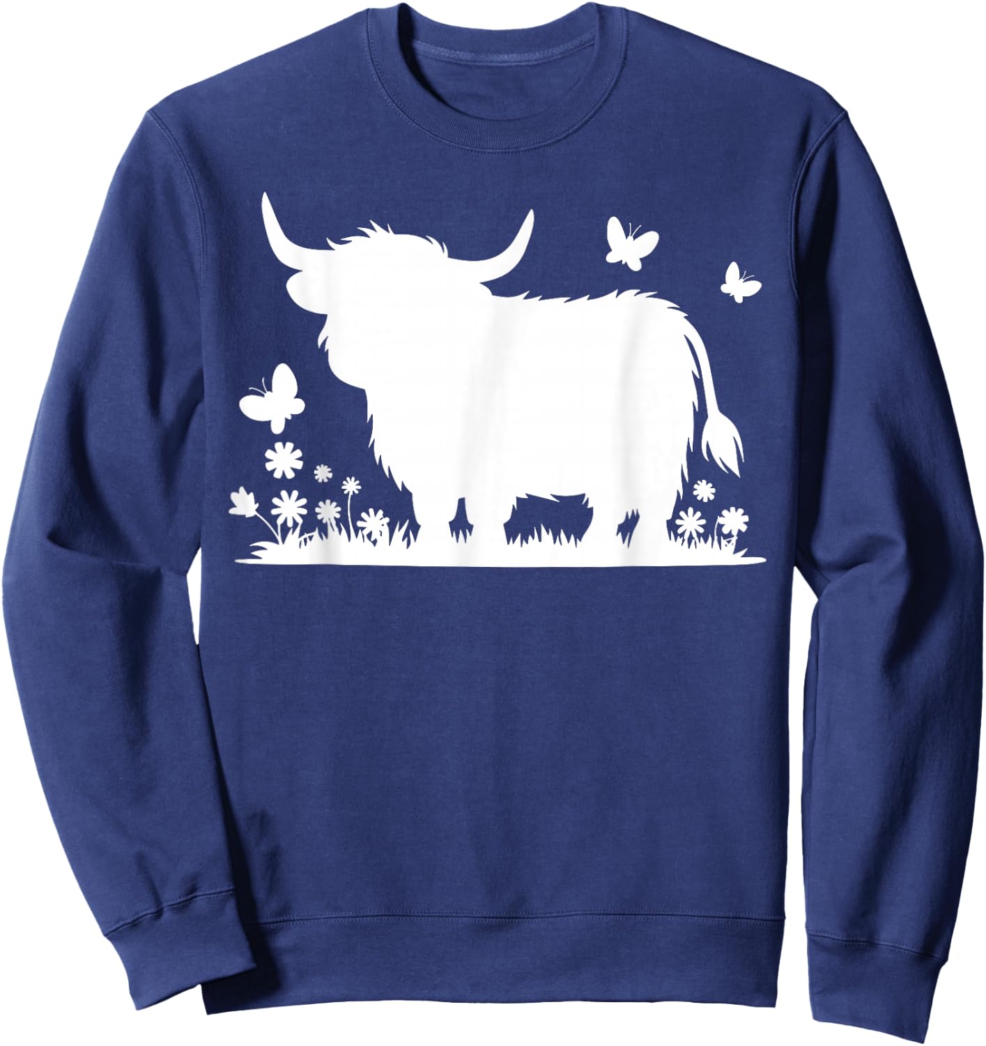 Scottish Highland Cow Cattle Hairy Cow Flowers Woman Sweatshirt - Sweatshirt | Navy