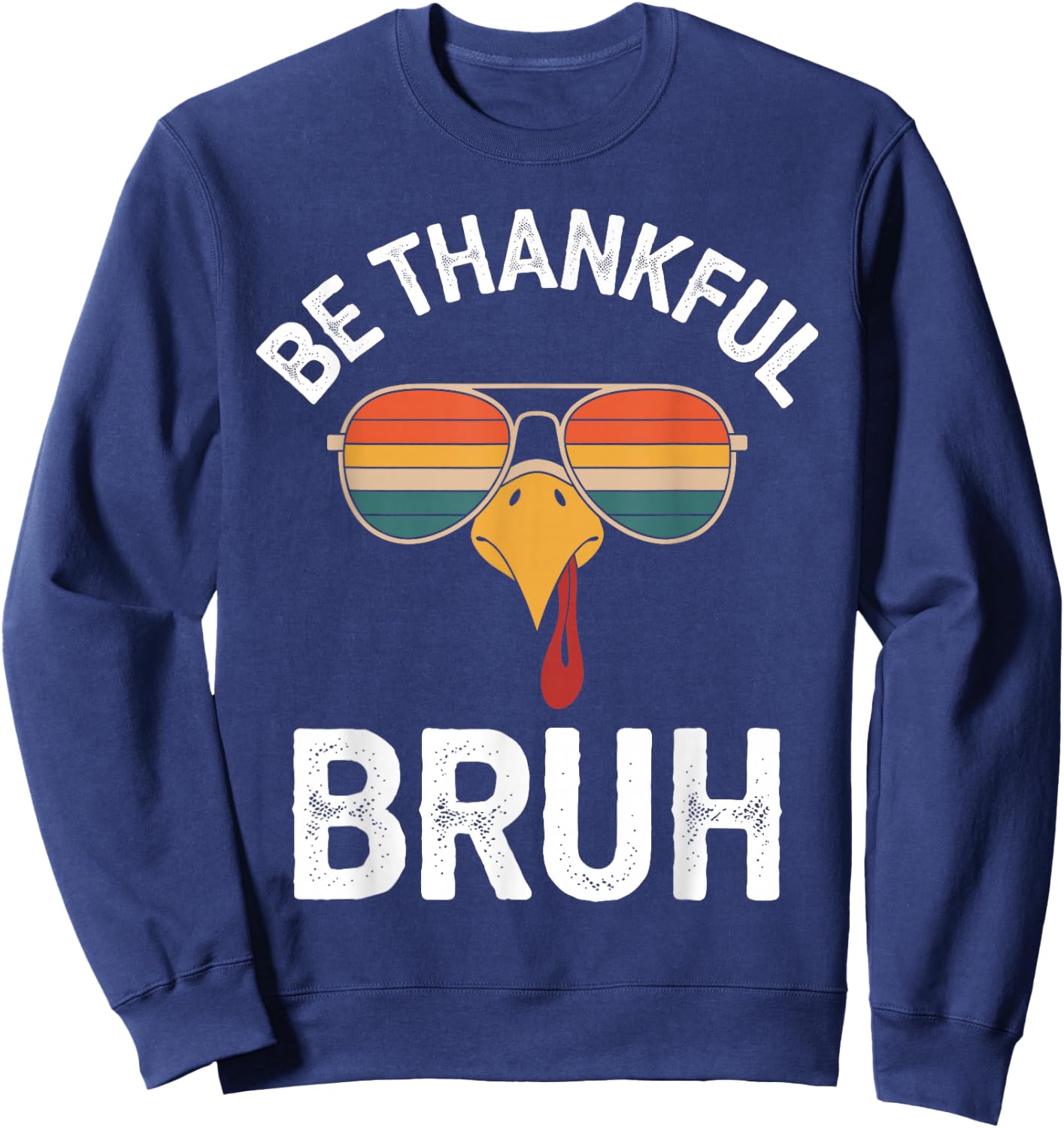 Bruh Thanksgiving Funny Thankful Turkey Boys Kids Sweatshirt - Sweatshirt | Navy