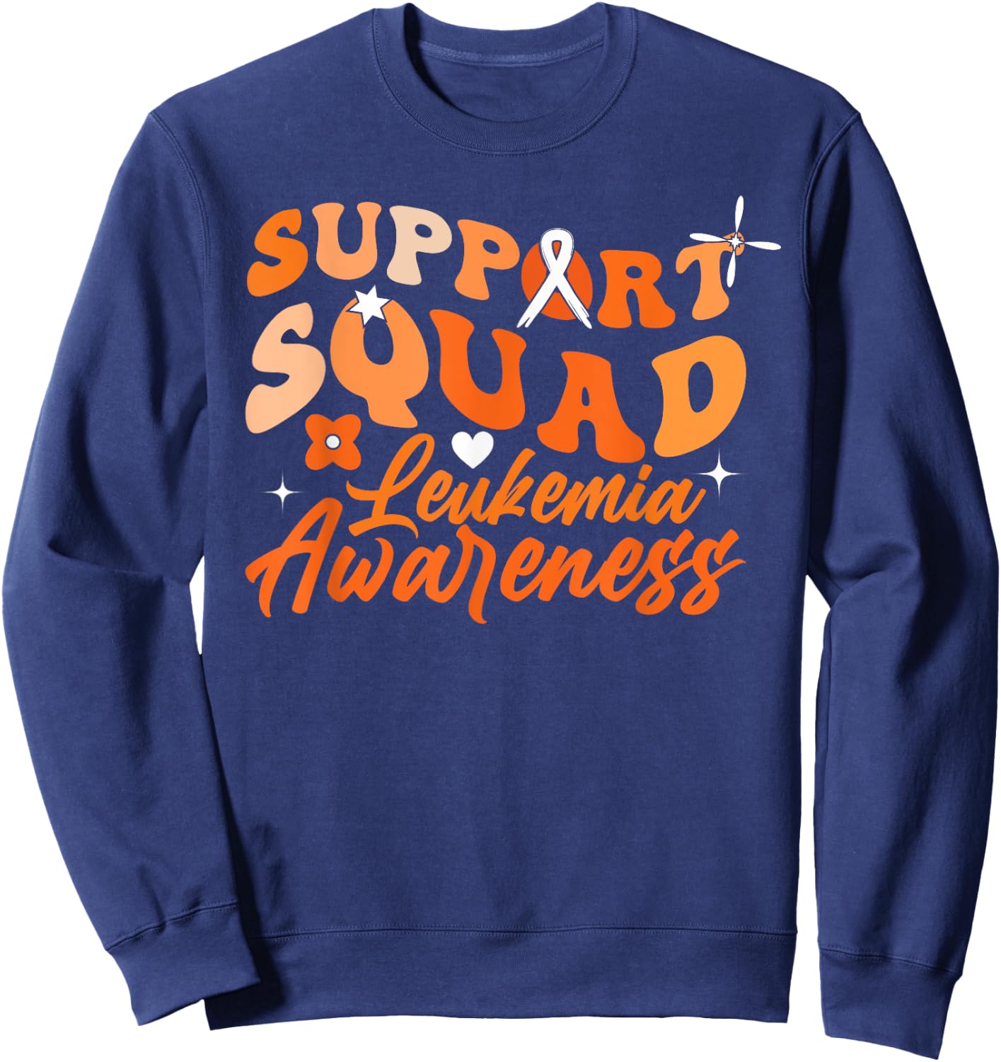 Support Squad Orange Ribbon Leukemia Blood Cancer Awareness Sweatshirt - Sweatshirt | Navy