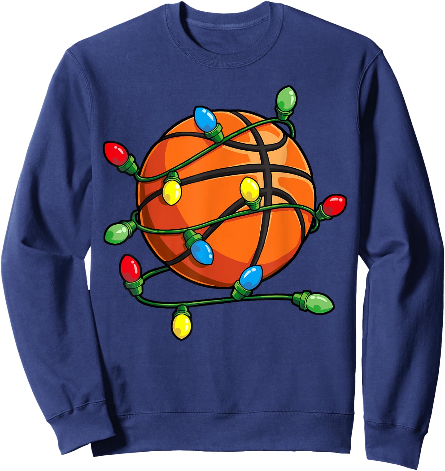 Christmas Basketball Ball Xmas Lights Funny Boys Men Sport Sweatshirt - Sweatshirt | Navy
