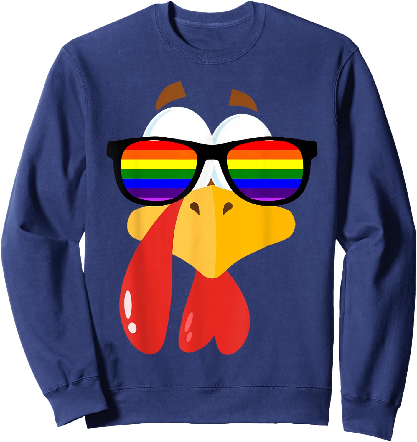 LGBT Pride Sunglasses Rainbow Turkey Proud LGBT Thanksgiving Sweatshirt - Sweatshirt | Navy
