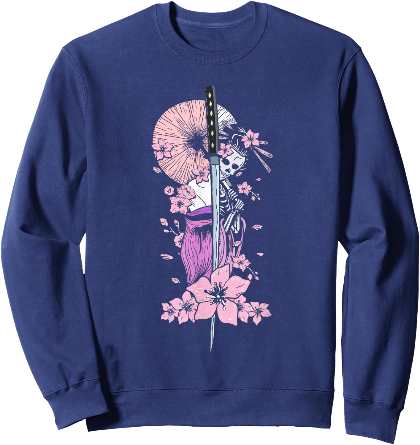 Japanese Geisha with Geisha and Cherry Blossom and Sakura Sweatshirt - Sweatshirt | Navy