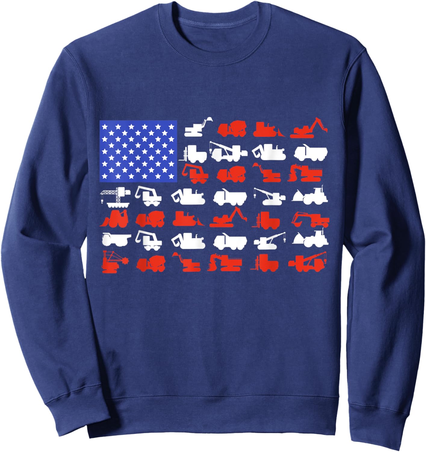 Construction Vehicles USA American Flag Excavator Trucks Sweatshirt - Sweatshirt | Navy