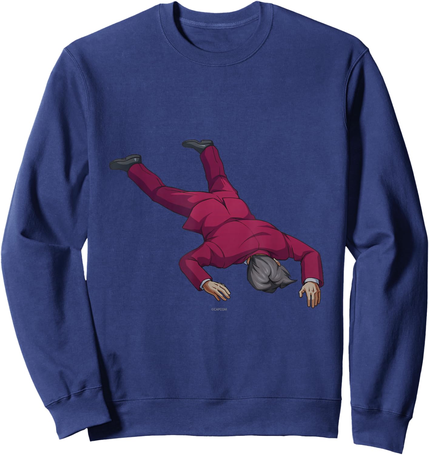 Ace Attorney Investigations Collection Faceplant Edgeworth , Black, S Sweatshirt - Sweatshirt | Navy