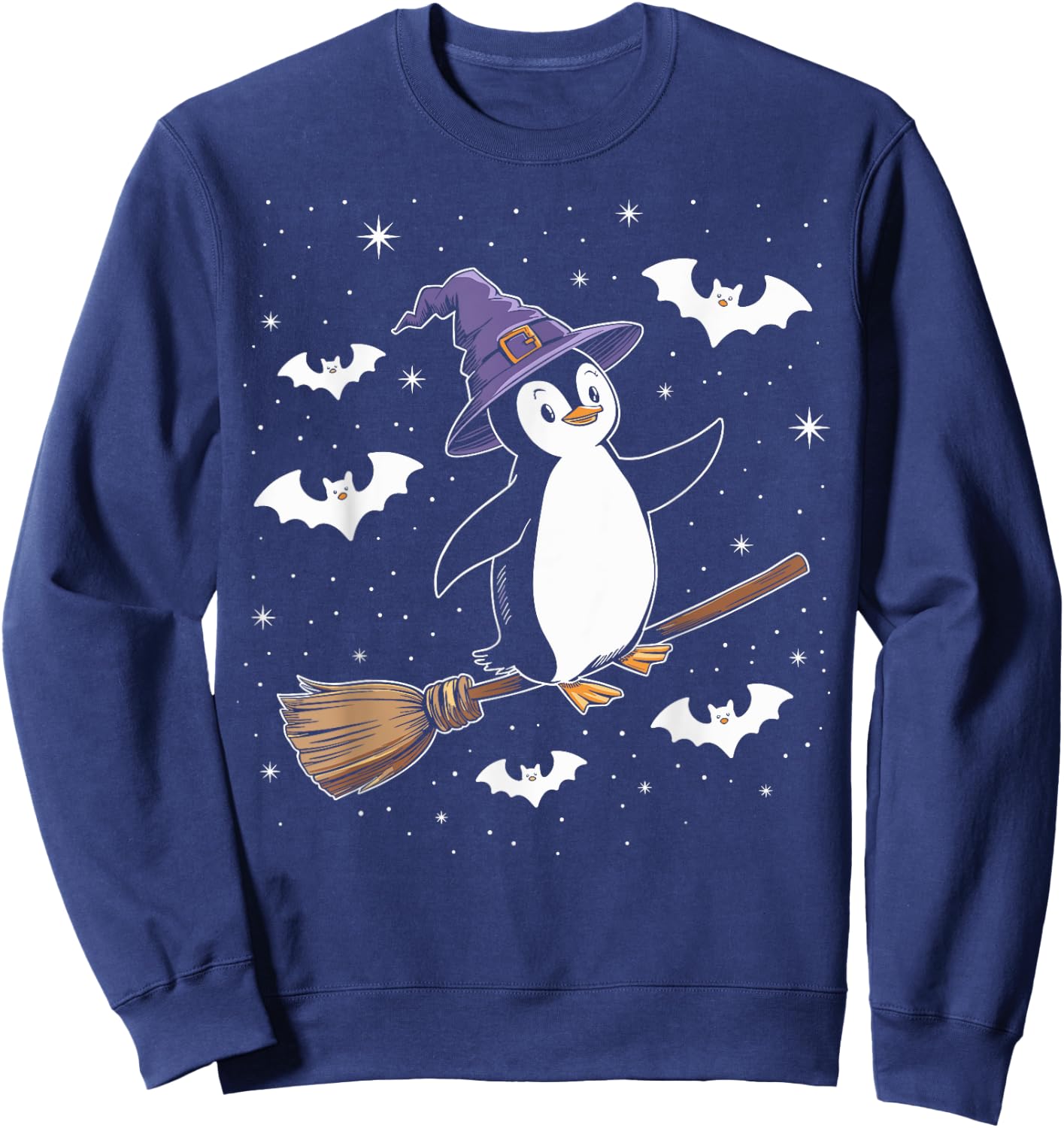 Funny Witch Broomstick Penguin Lovers Spooky Halloween Sweatshirt - Sweatshirt | Navy