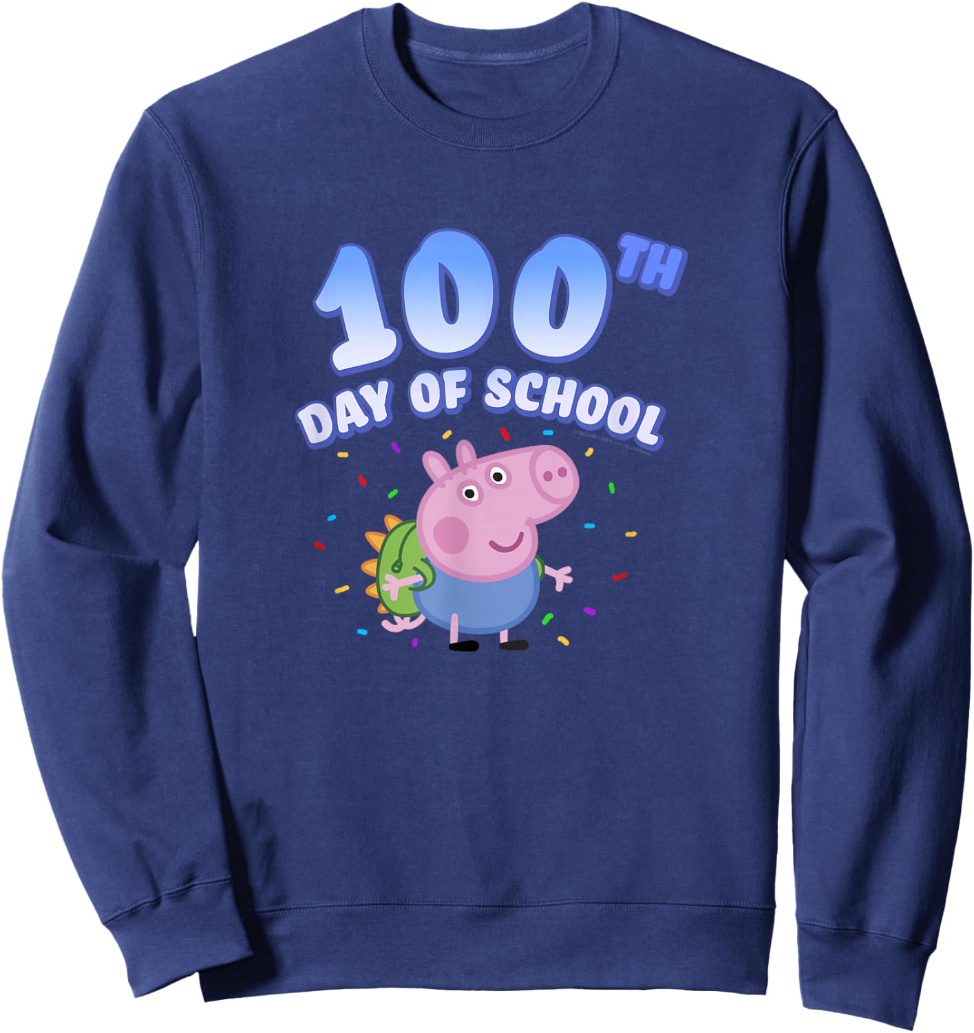Peppa Pig George Pig 100th Day Of School Fun Confetti Pose Sweatshirt - Sweatshirt | Navy