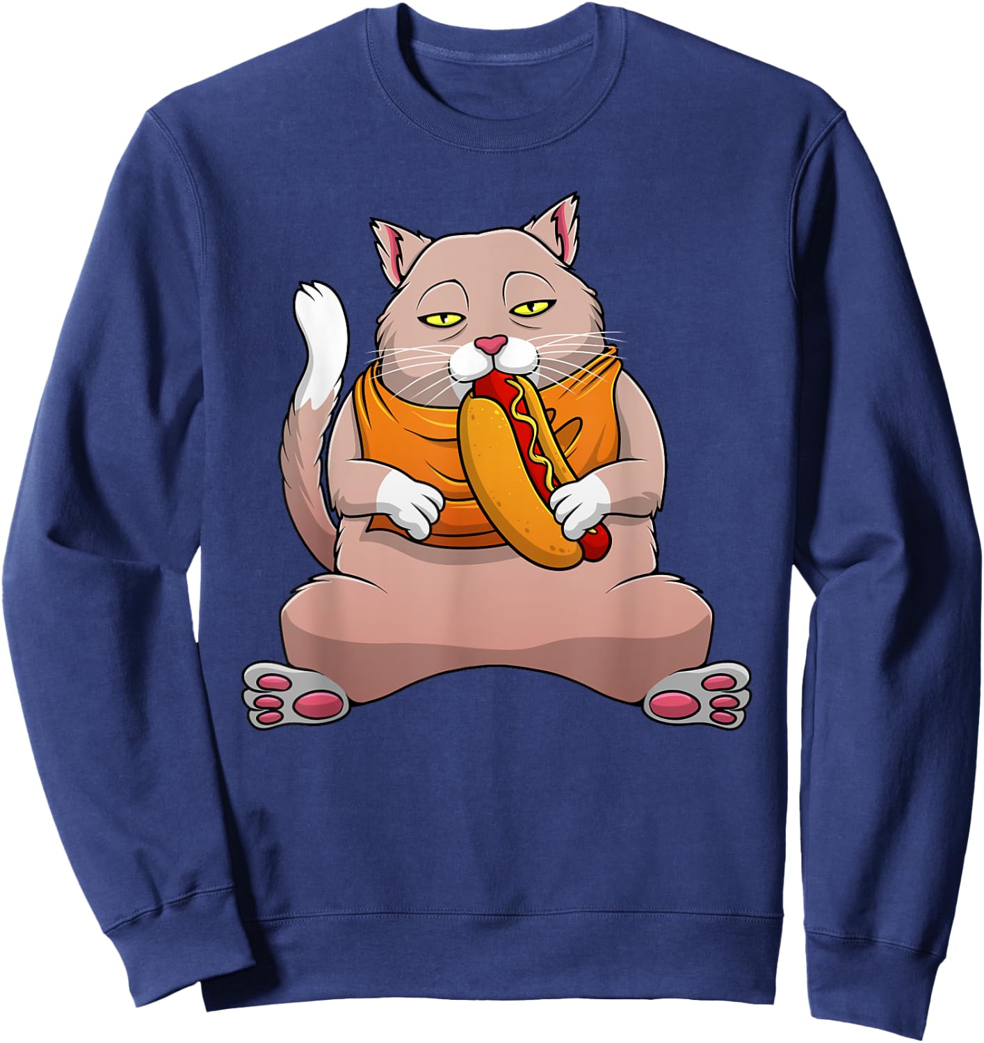 Funny Hot Dog Cat Design Women Sandwich Food Eaters Sweatshirt - Sweatshirt | Navy