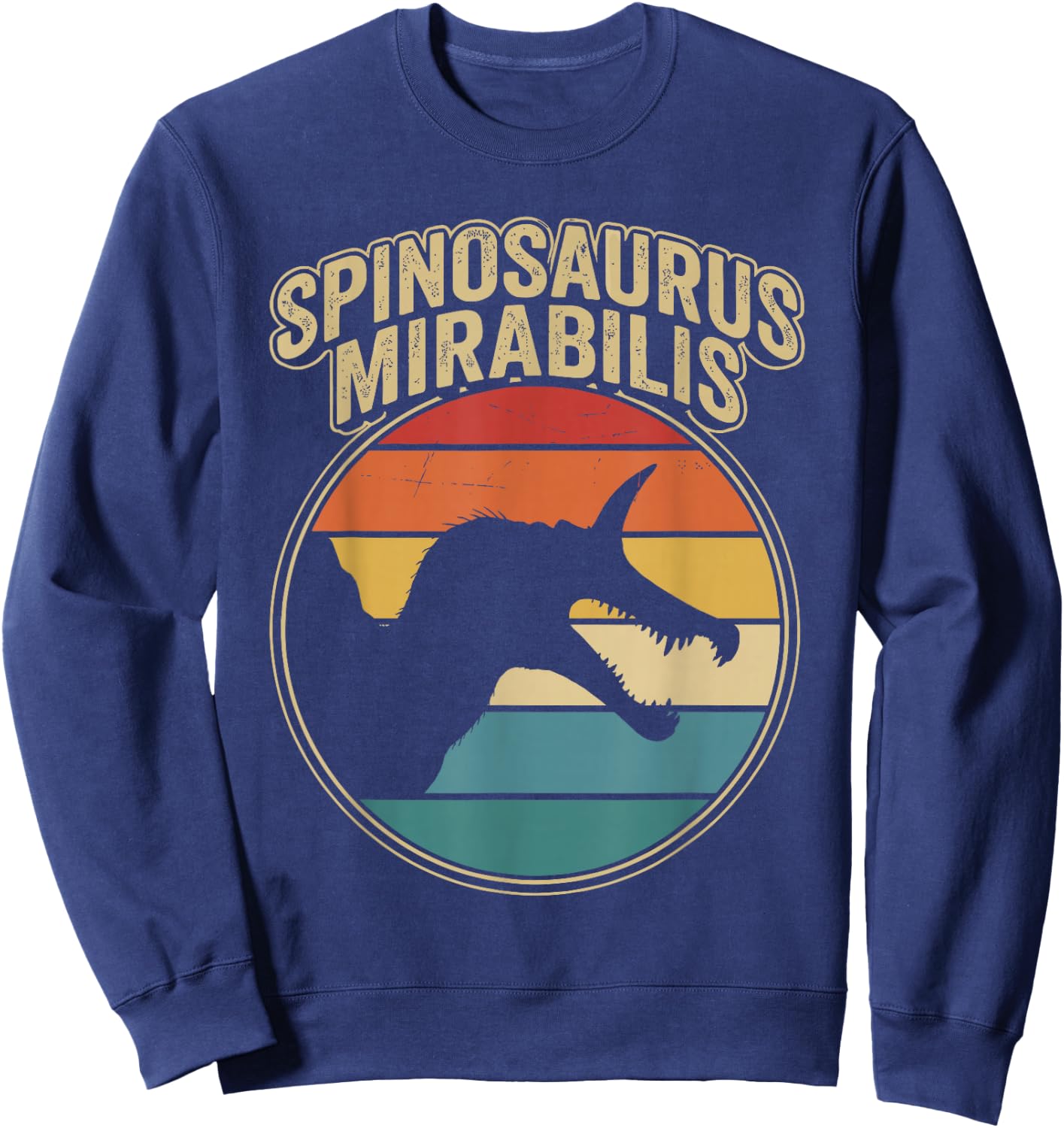 Vintage Spinosaurus Mirabilis Roaring Prehistoric Dinosaur Sweatshirt - Sweatshirt | Navy