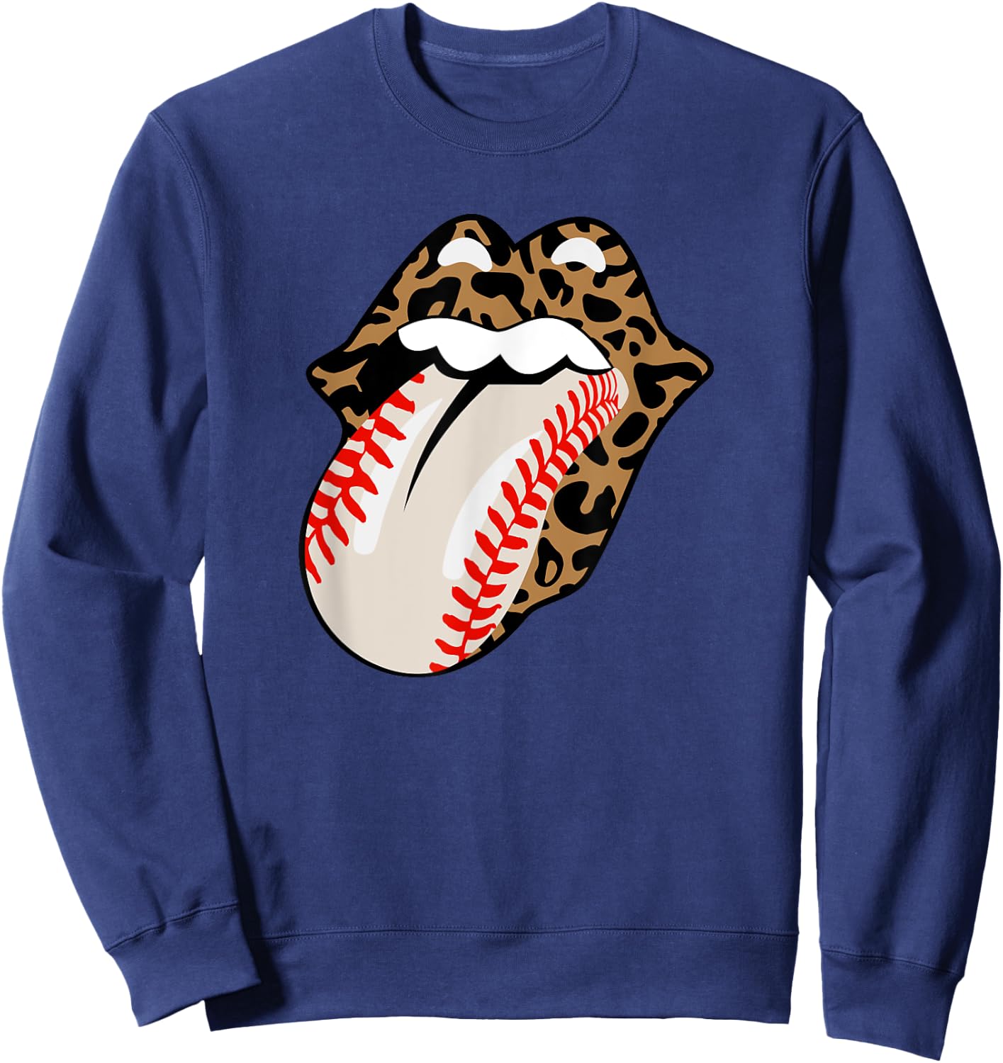 Leopard Tongue with Baseball Seams Graphic. Comfy Fun Sweatshirt - Sweatshirt | Navy