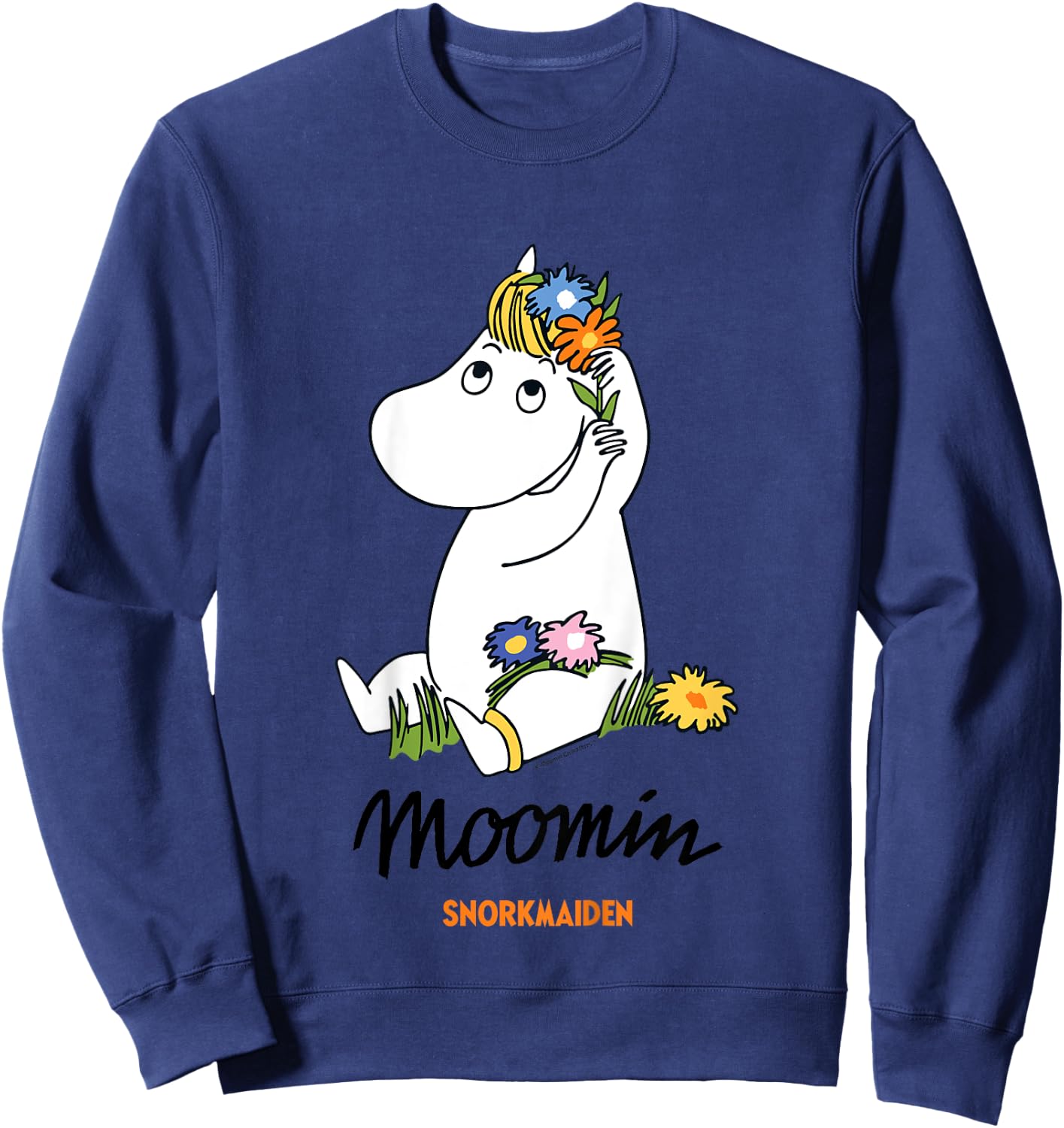 Children's with Moomin Snorkmaiden Flowers in Hair, White Sweatshirt - Sweatshirt | Navy