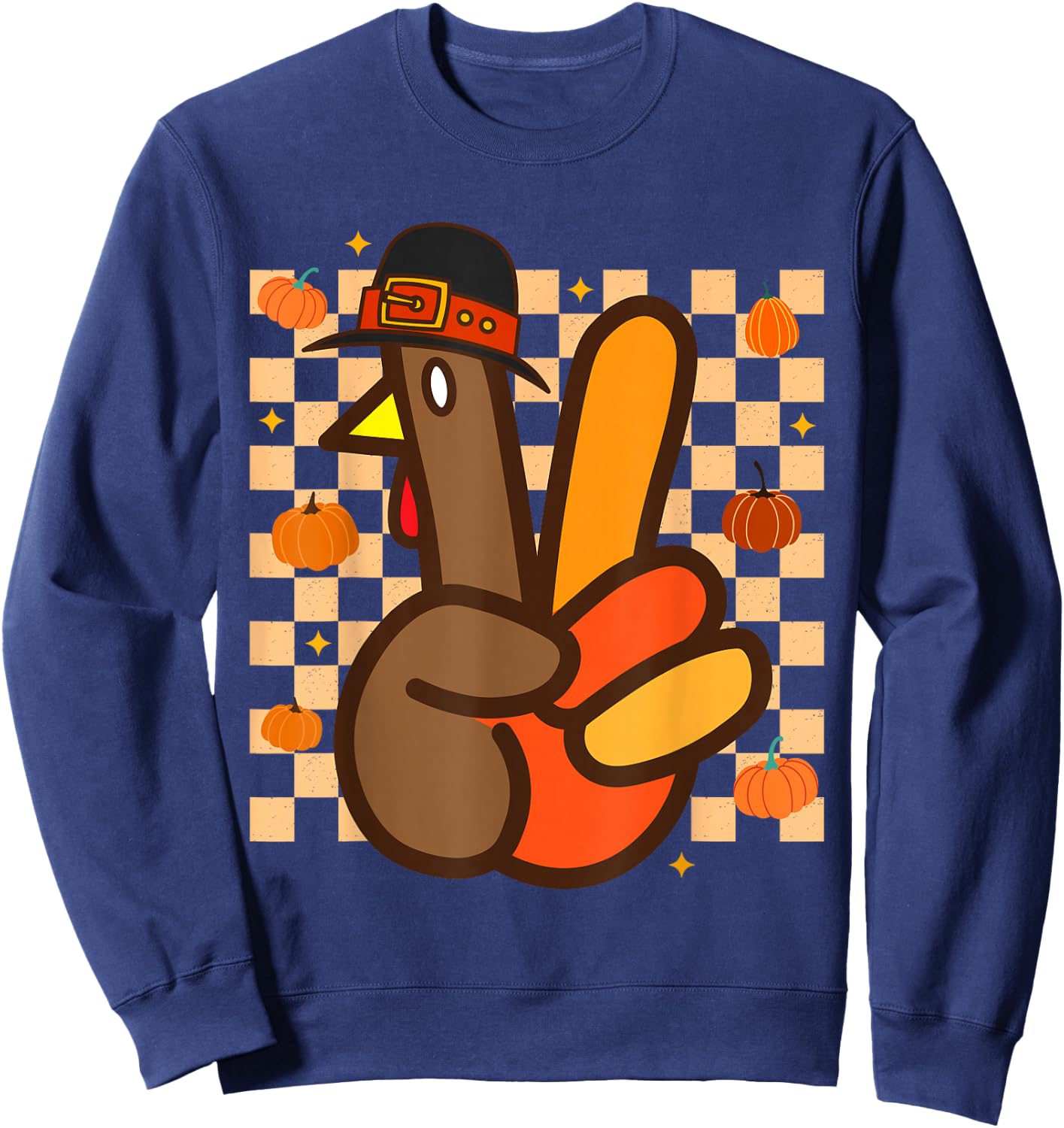 Cool Peace Sign Turkey Hand Thanksgiving Hippie Men Women Sweatshirt - Sweatshirt | Navy