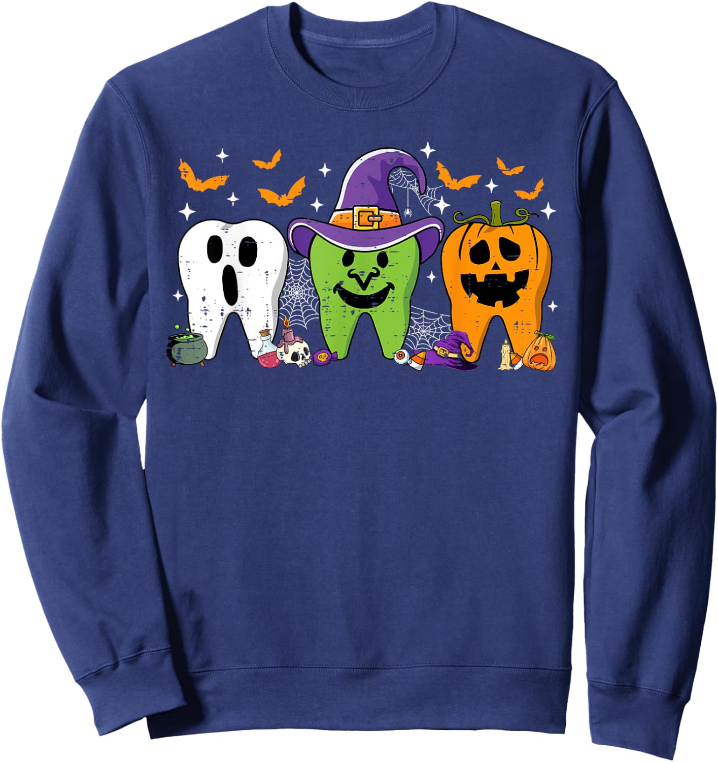 Cute Dental Halloween Dentist Teeth Ghost Pumpkin Witch Sweatshirt - Sweatshirt | Navy